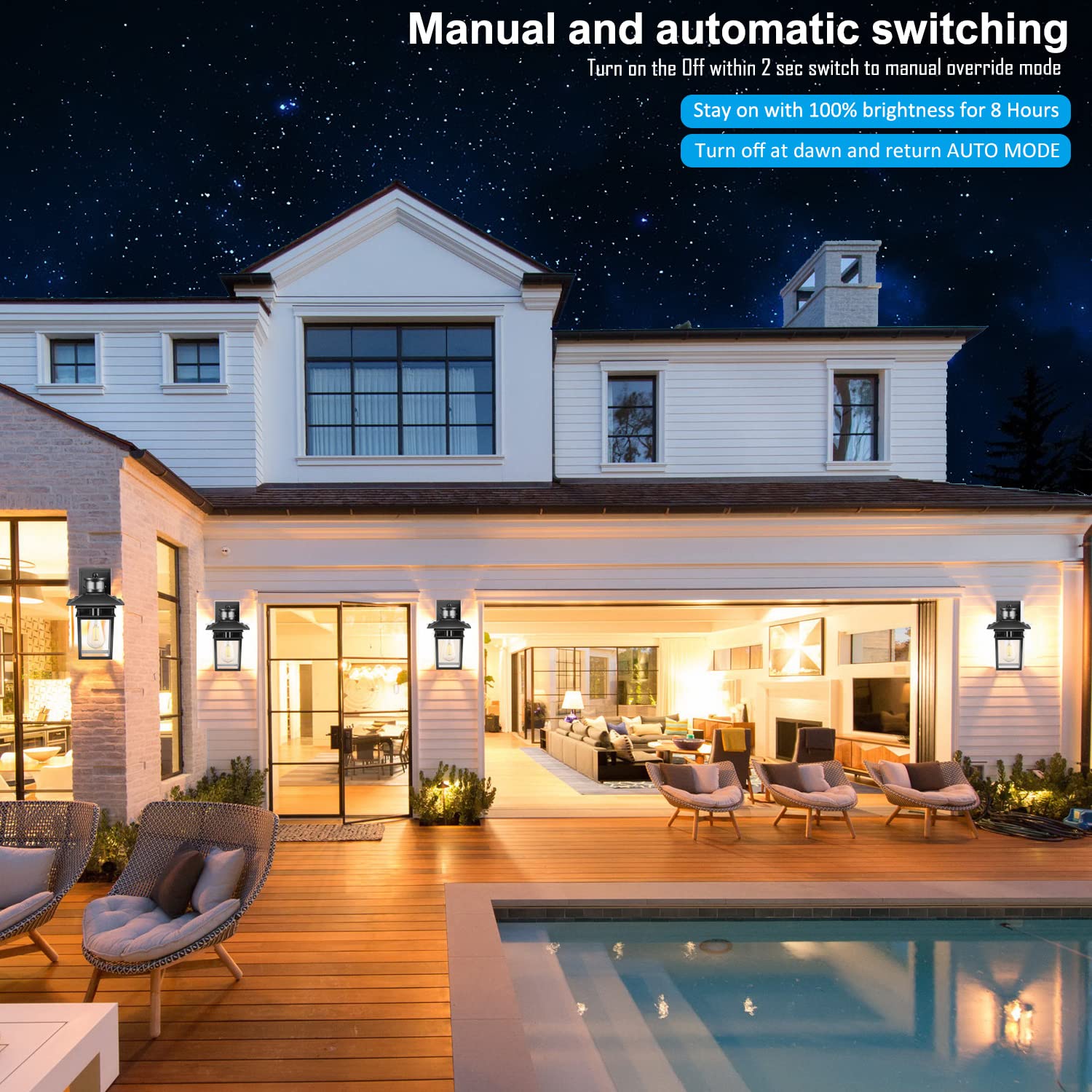 Motion Sensor Outdoor Wall Lights - Dusk to Dawn Waterproof Exterior Lighting Fixture, Black Aluminum Anti-Rust Porch Light for House Front Door, Garage, Entrance - Perfect for Home Security & Pathway Illumination