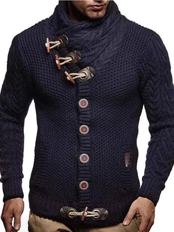 Men's Turtleneck Button-Up Cardigan Sweater - Warm Winter Knit Pullover for Office, Casual & Date Nights