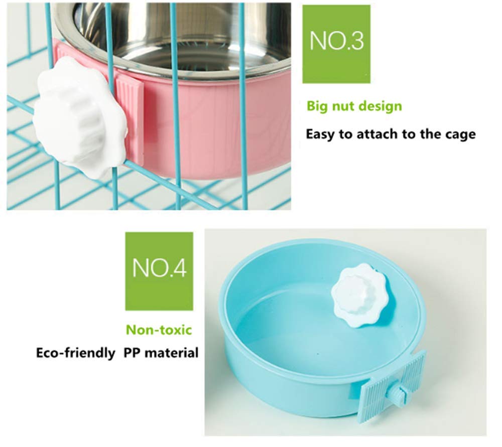 Stainless Steel Hanging Pet Bowl - Removable Dog & Cat Feeder for Cage, Coop - Small Blue Water & Food Dish for Puppies, Birds, Rats, Guinea Pigs - Perfect for Travel, Kennels & Small Animal Habitats