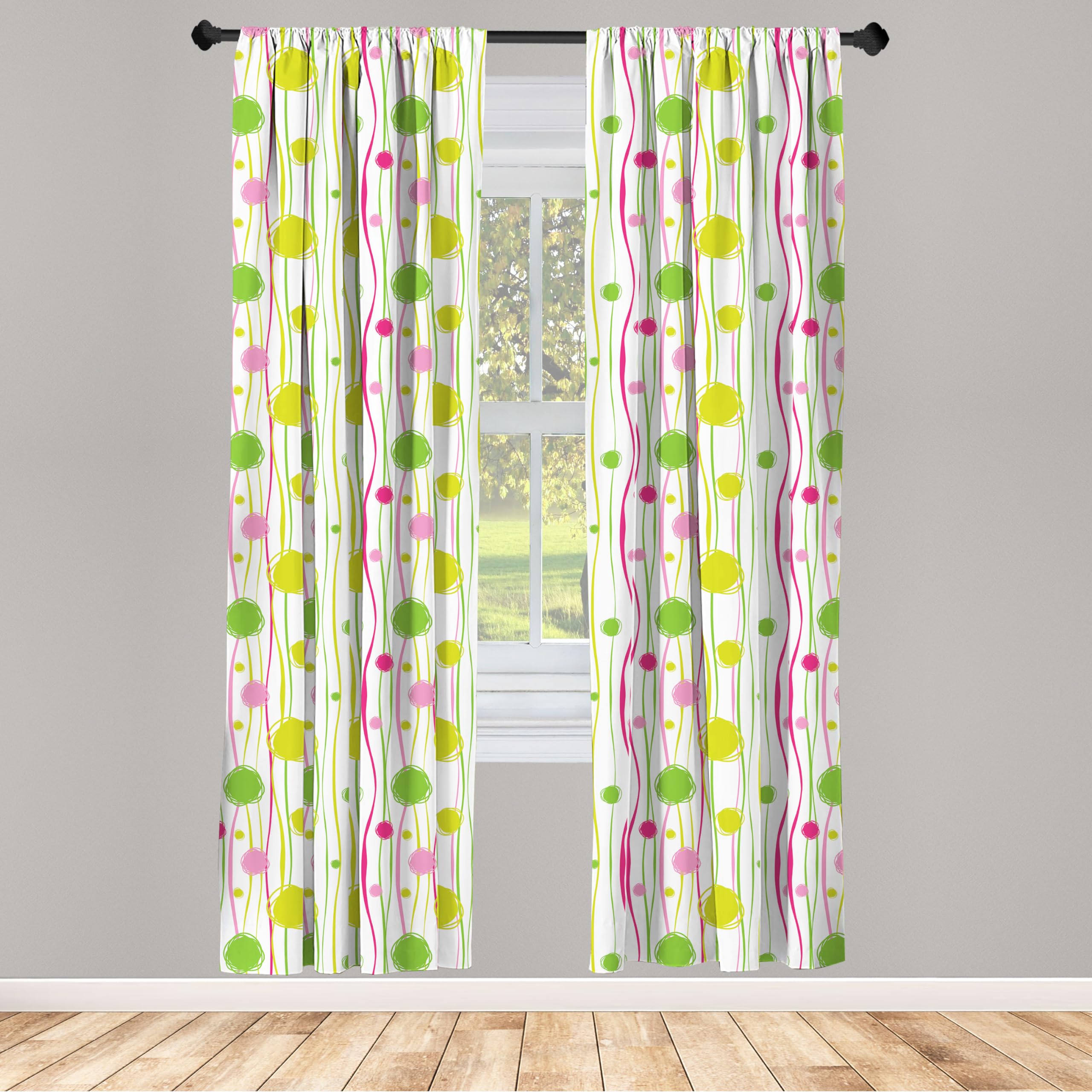 Ambesonne Doodle Style Wavy Stripes & Spots Window Curtains - 2 Panel Set, 28