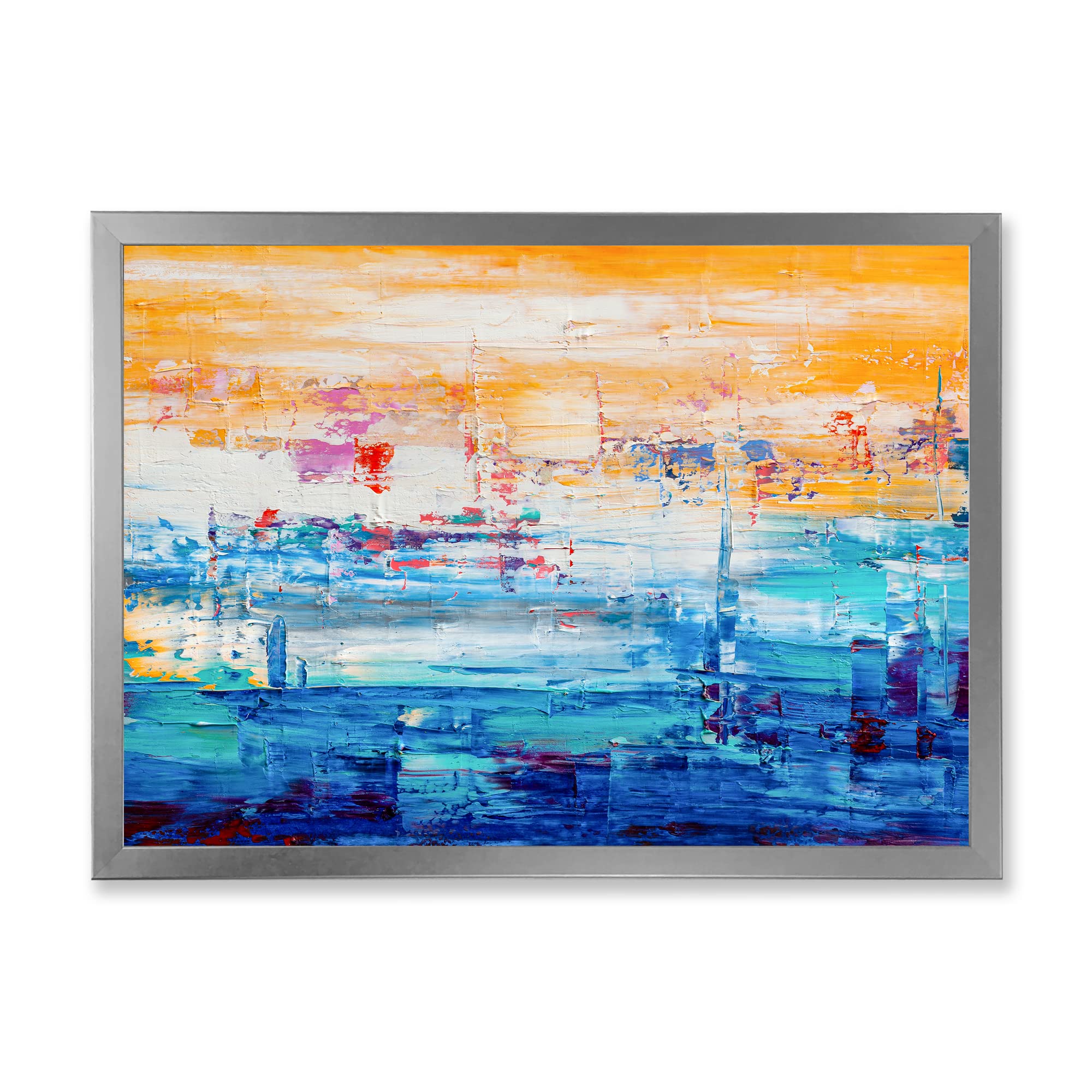 Abstract Modern Framed Wall Art - Orange & Blue Contemporary Home Decor - Perfect for Living Room, Bedroom & Office Wall Decor
