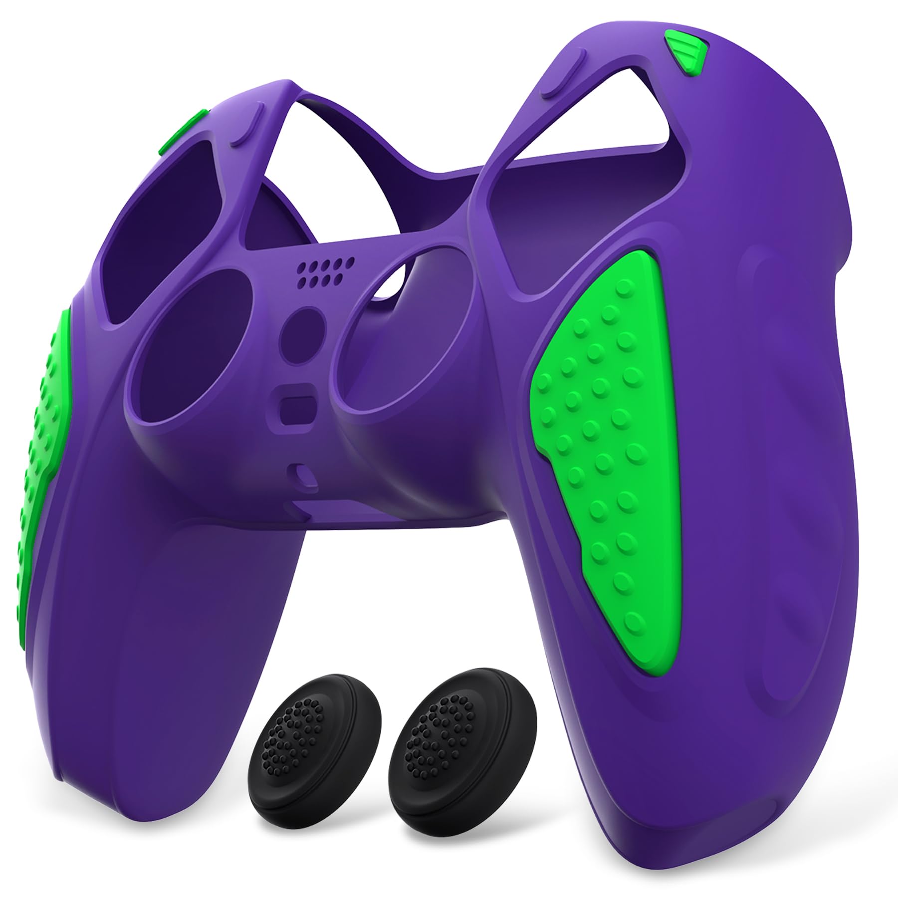 PlayVital PS5 Controller Skin - Anti-Slip Silicone Cover with Thumb Grips, Knight Edition (Purple/Green) for Enhanced Gaming Comfort