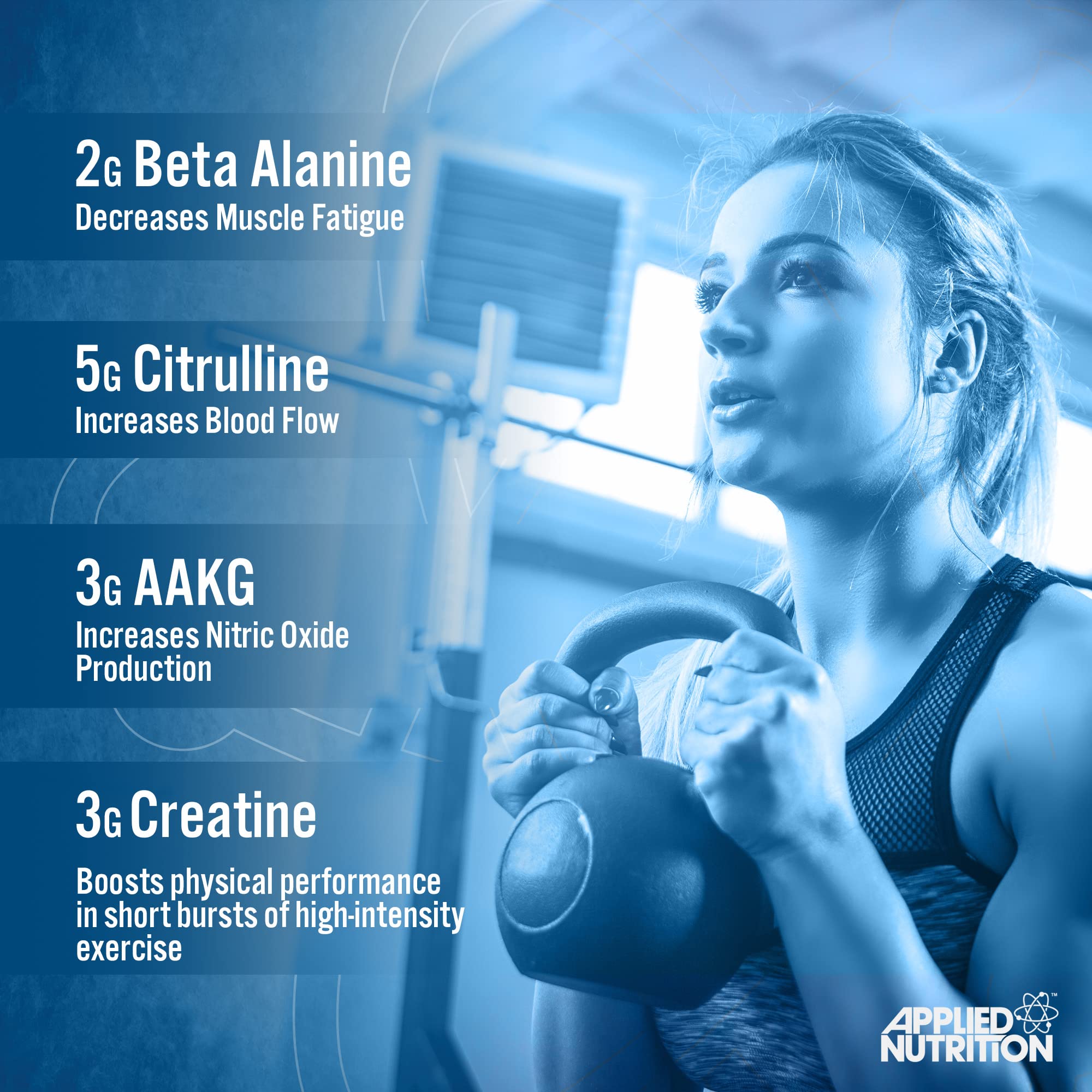 Applied Nutrition Pump 3G Pre Workout Powder - Icy Blue Raz Flavor (375g) | Energy Booster for Gym & Fitness Training