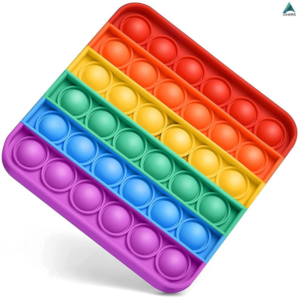 AIMERS 2 Pack Rainbow Pop Fidget Toys - Round & Square Push Bubble Sensory Toys for Stress Relief, Anxiety & Focus - Fun Popper Fidget Gadgets for Kids, Teens & Adults - Perfect for Home, Office & Classroom Use