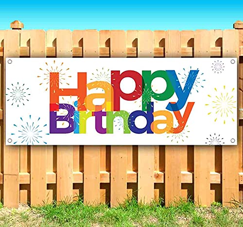 Happy Birthday Firework Banner - 13 oz Heavy-Duty Vinyl with Metal Grommets | Single-Sided Non-Fabric Decoration for Parties, Events & Celebrations