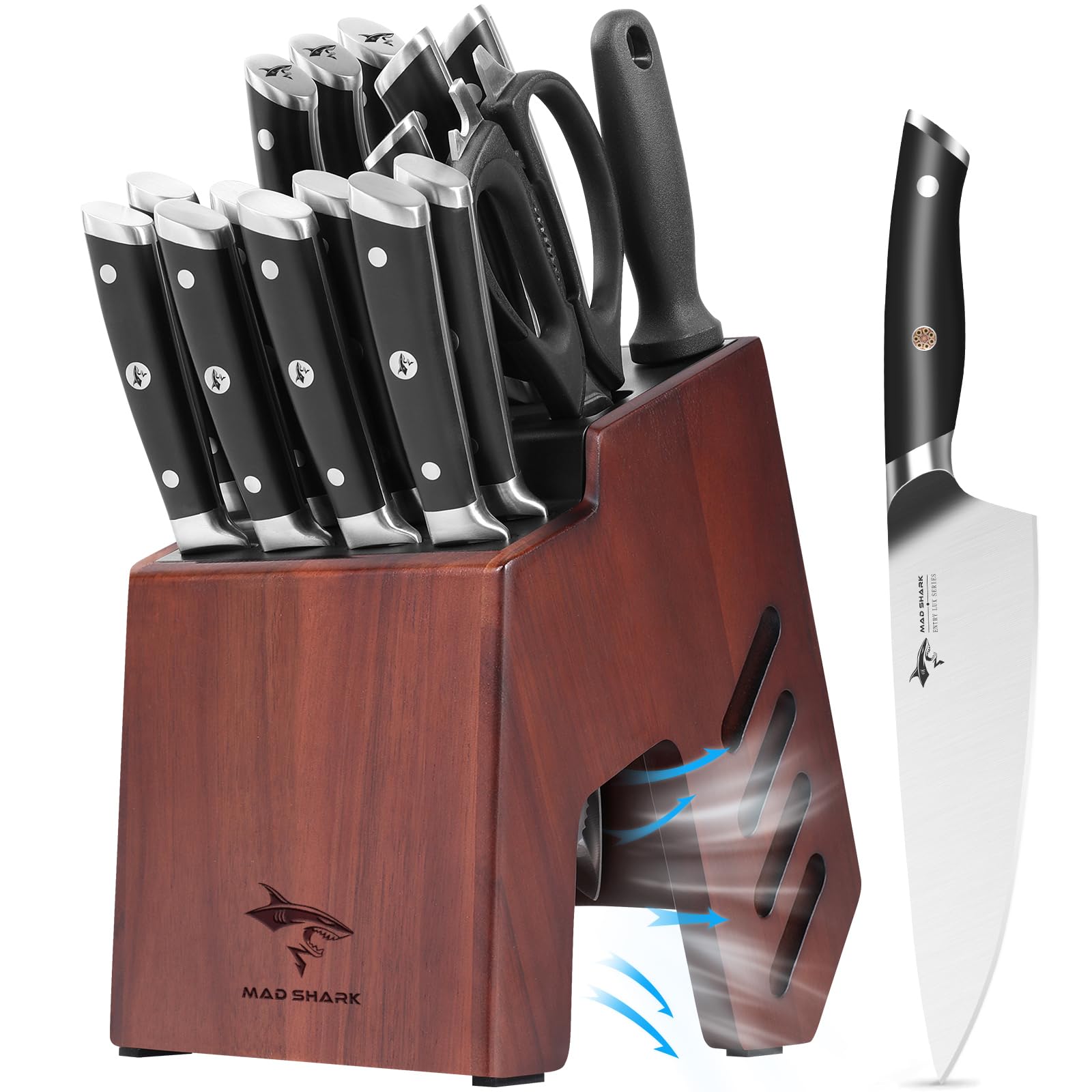 **MAD SHARK 17-Piece Professional Kitchen Knife Set with Block – High Carbon Stainless Steel Ultra Sharp Chef Knives for Home Cooking, Perfect Gift Box | Ideal for Slicing, Dicing, and Food Prep**