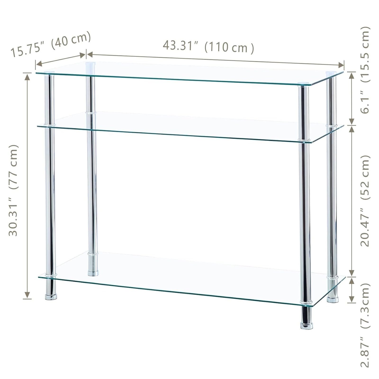 Rustic Brown & Black Glass Console Table with Storage Shelves - Entryway Sofa Table for Hallway, Living Room, Bedroom - Sturdy Metal Frame & Easy Assembly (Clear) - Perfect for Home Decor, Small Space Organization & Stylish Display