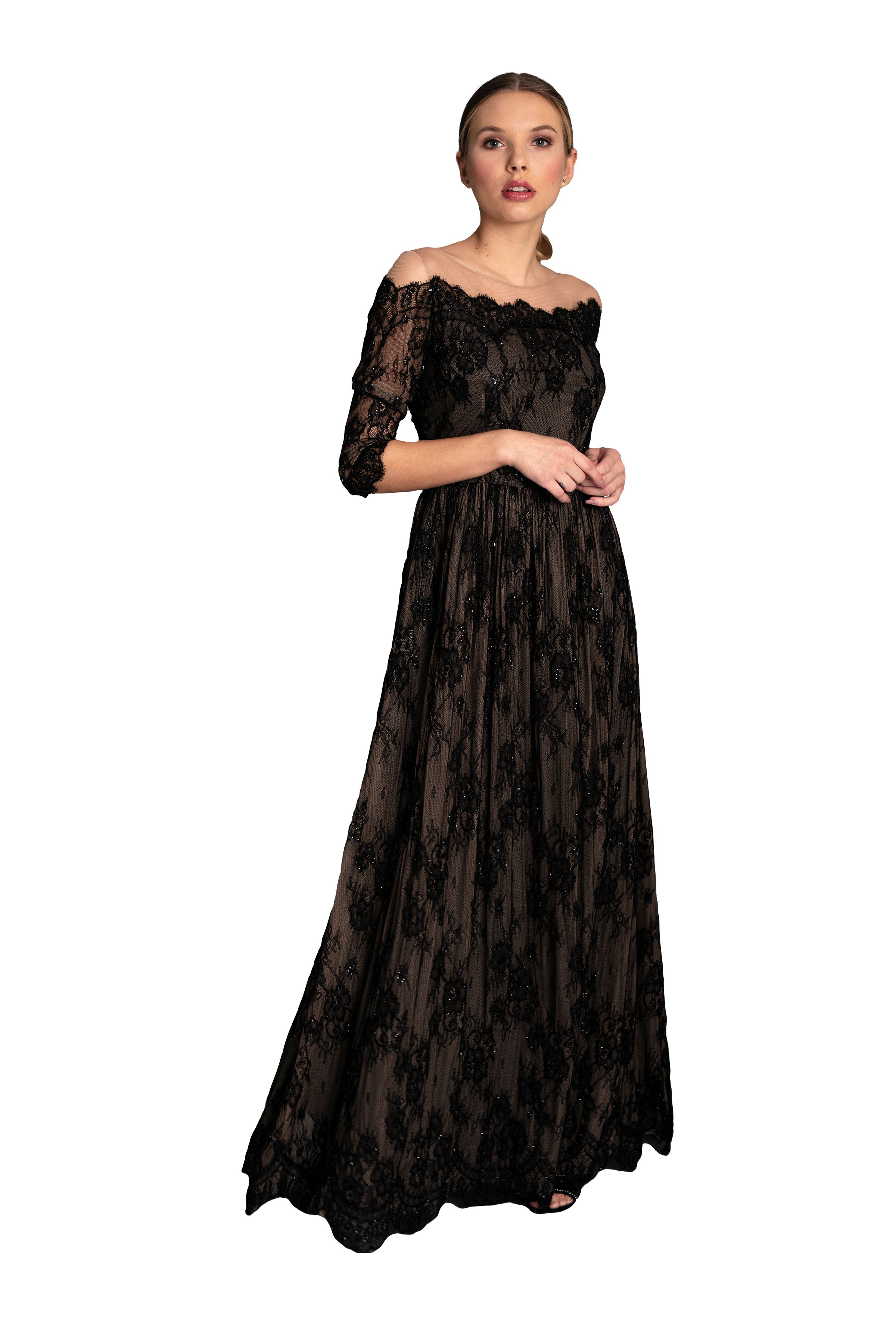 Elegant Chantilly Lace Evening Gown for Women - Formal Wedding, Prom & Special Occasion Dresses