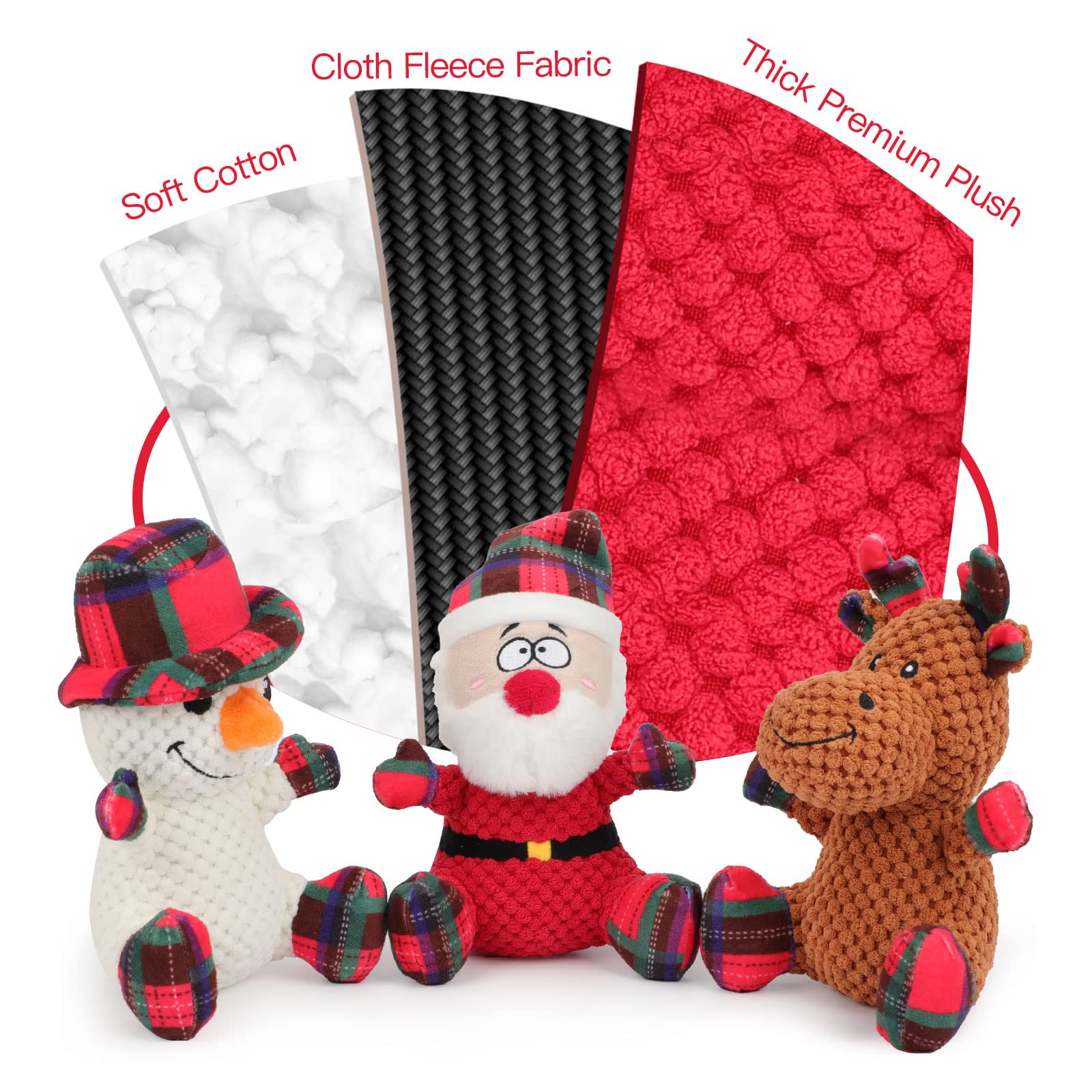 Rypet 3 Pack Christmas Dog Toys - Durable Plush Chew Toys for Small & Medium Dogs - Interactive Pet Stuffed Animals for Playtime & Training