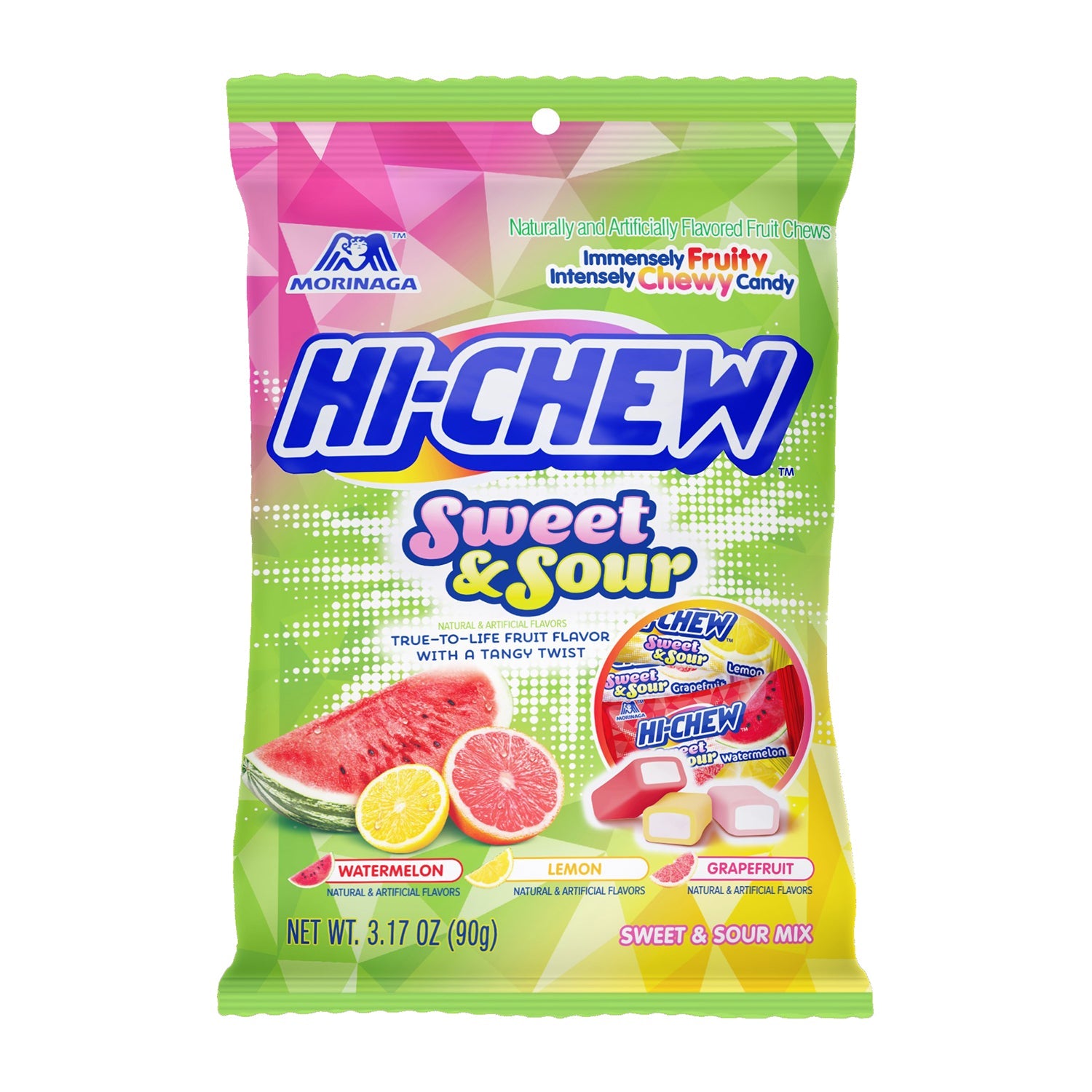 Hi Chew Sweet and Sour Mixed Fruit Flavored Chewy Candy | 3.17oz Resealable Bag | Perfect for Snacking, Parties, and On-the-Go Treats