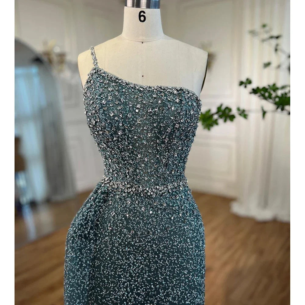 Sparkly Crystal Turquoise One Shoulder Evening Dress LA72144 - Elegant Formal Gown for Prom, Wedding & Special Occasions