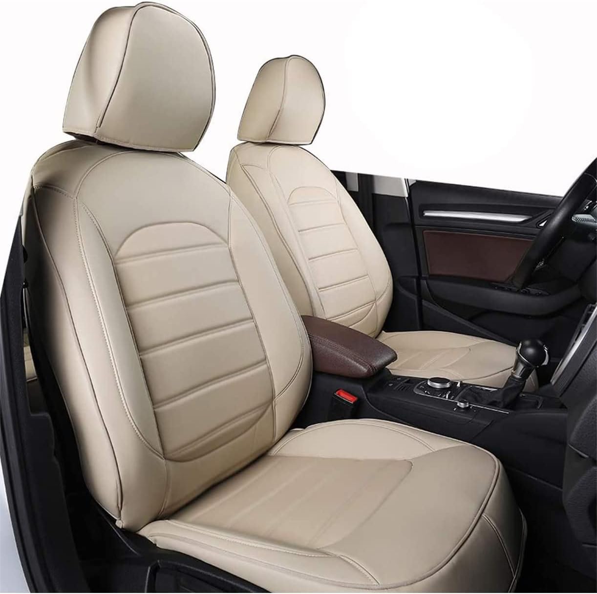 Premium Genuine Leather Seat Covers for 2007 Cadillac Escalade - 7-Seat Full Set (Front & Rear) with Airbag Compatibility, Beige Color | Luxury Car Interior Upgrade & Protection for SUV Owners