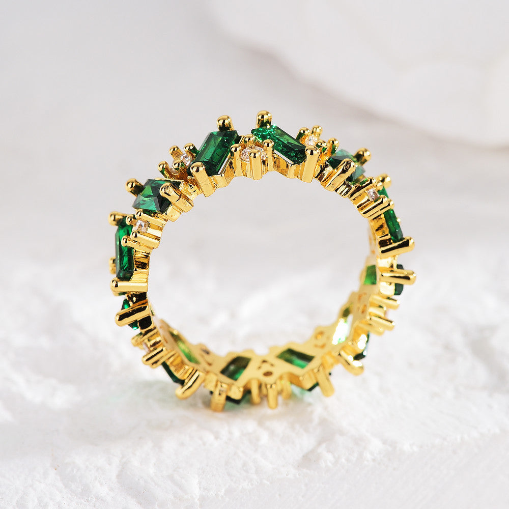 Geometric Green Cubic Zirconia Eternity Ring for Women | HR528 | Elegant Wedding, Engagement, Anniversary Gift for Her