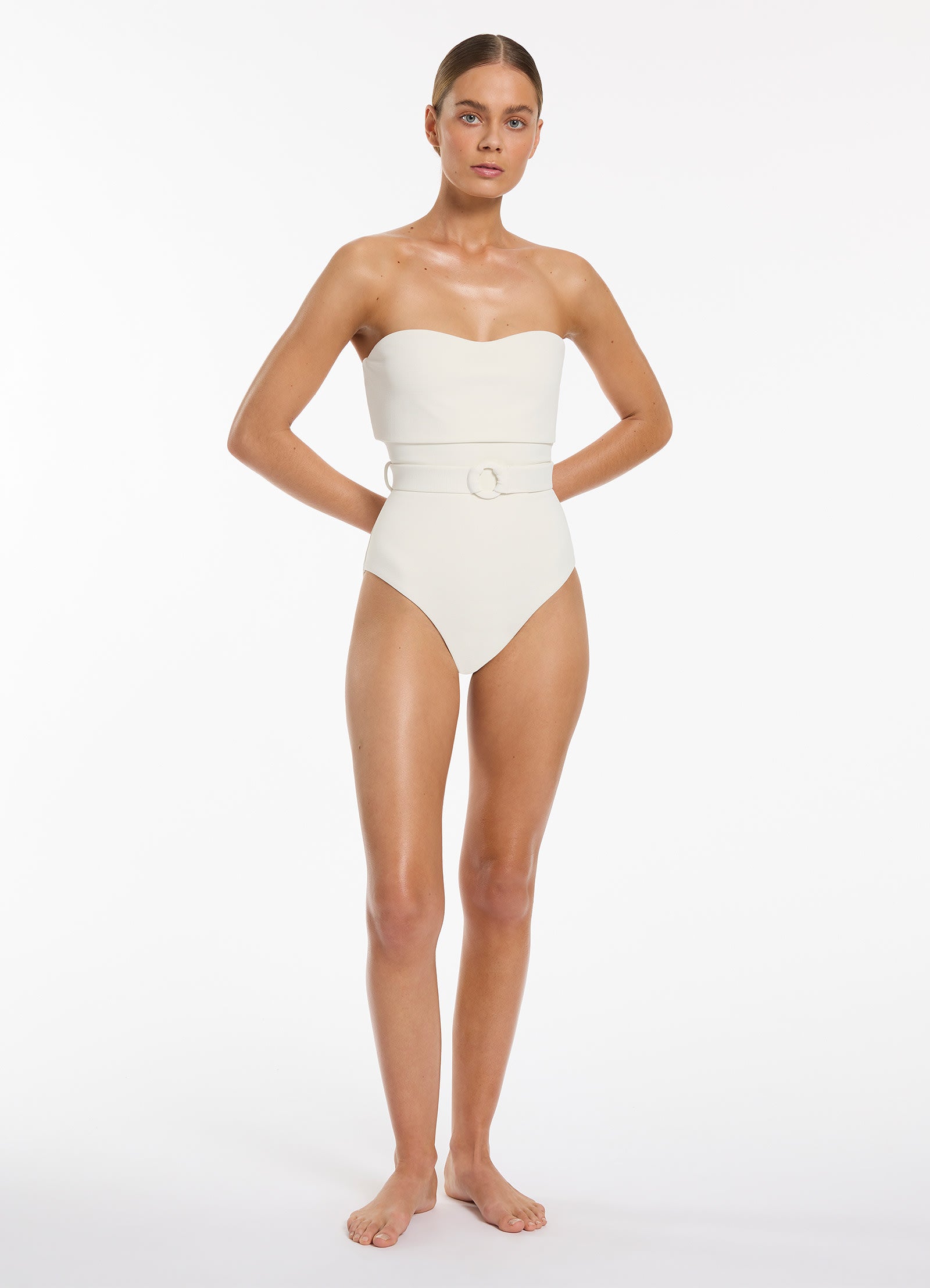 Isla Rib Bandeau One Piece Swimsuit - Cream Color | Women's Sexy Monokini Bathing Suit for Beach, Pool & Summer Vacation