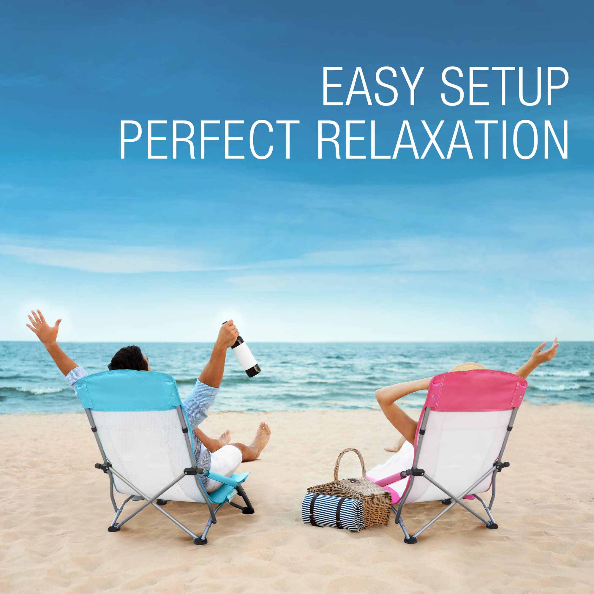 HAUSHOF High Back Beach Chair with Cup Holder - Lightweight Folding Camping Chair with Mesh Back, Padded Armrest & Carry Bag - Perfect for Outdoor, Beach, Lawn, Camping, Picnic & Festival Use