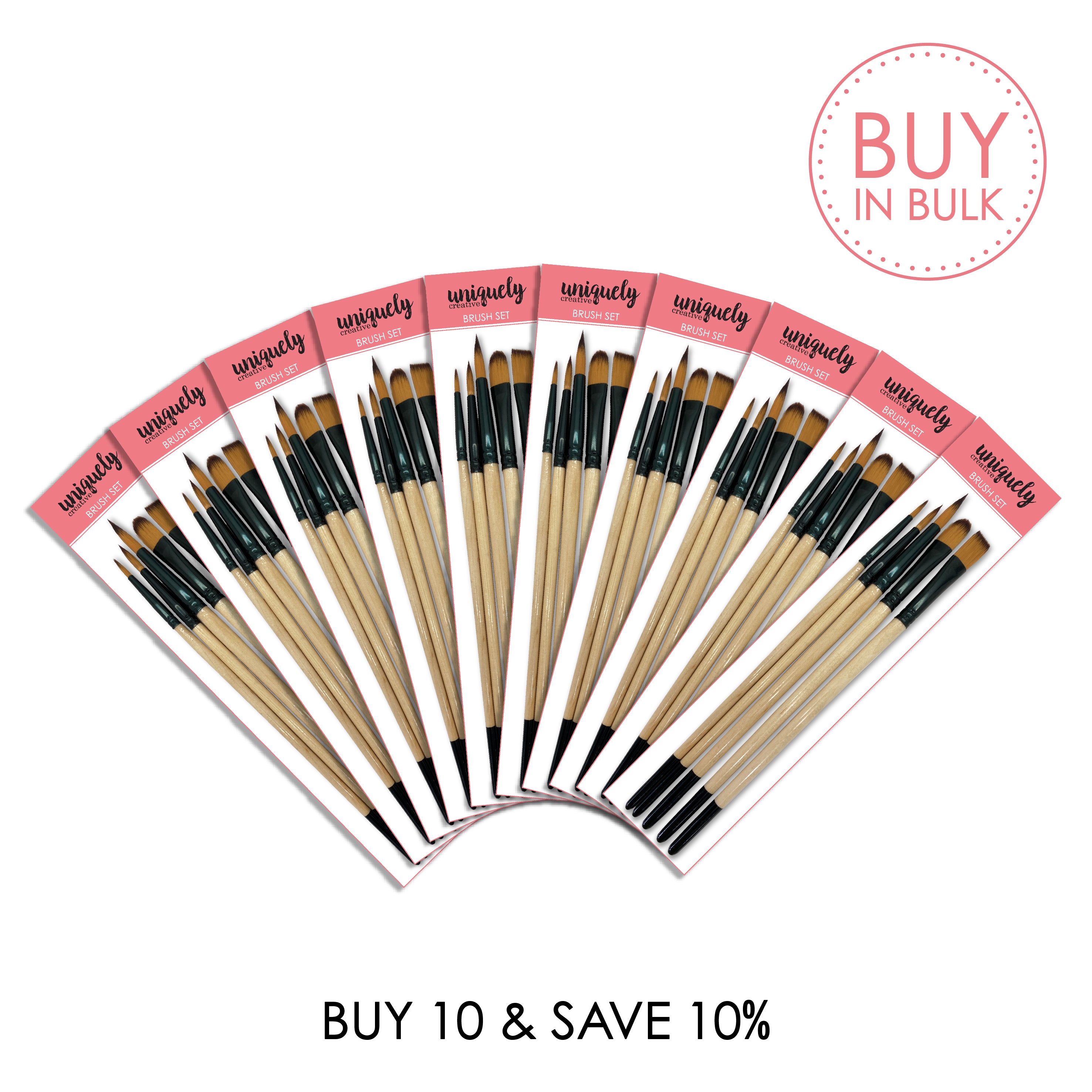 UNIQOLOUR 10-Piece Brush Set Bulk Pack – Professional Makeup Brushes for Blending, Contouring & Foundation – Perfect for Artists & Beauty Enthusiasts
