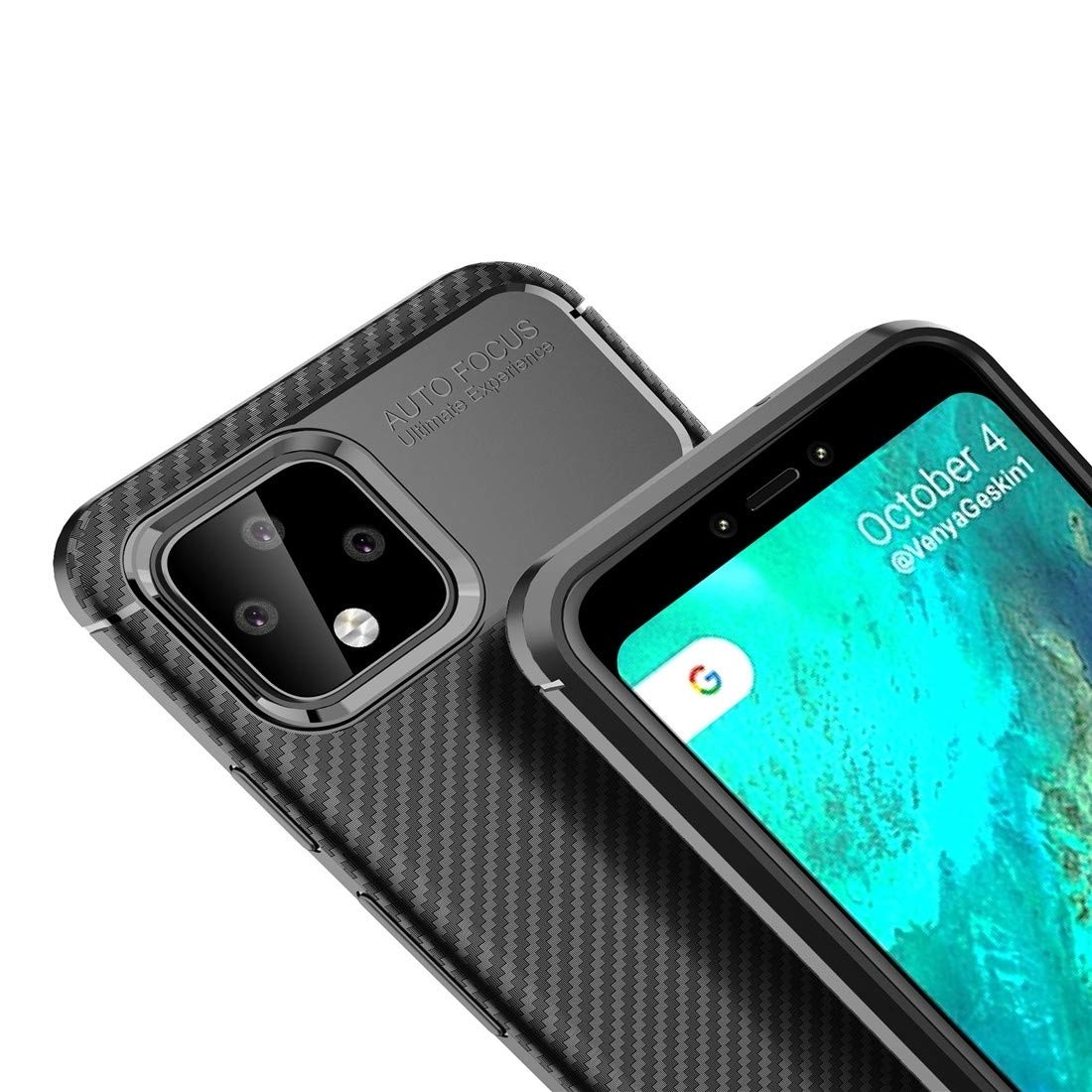 Shockproof TPU Case for Google Pixel 4XL - Carbon Fiber Beetle Series (Blue) for Daily Protection