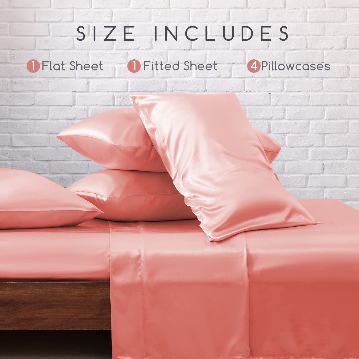 MR&HM Satin Bed Sheets Set - 6 Piece King Size Silky Bedding with 15