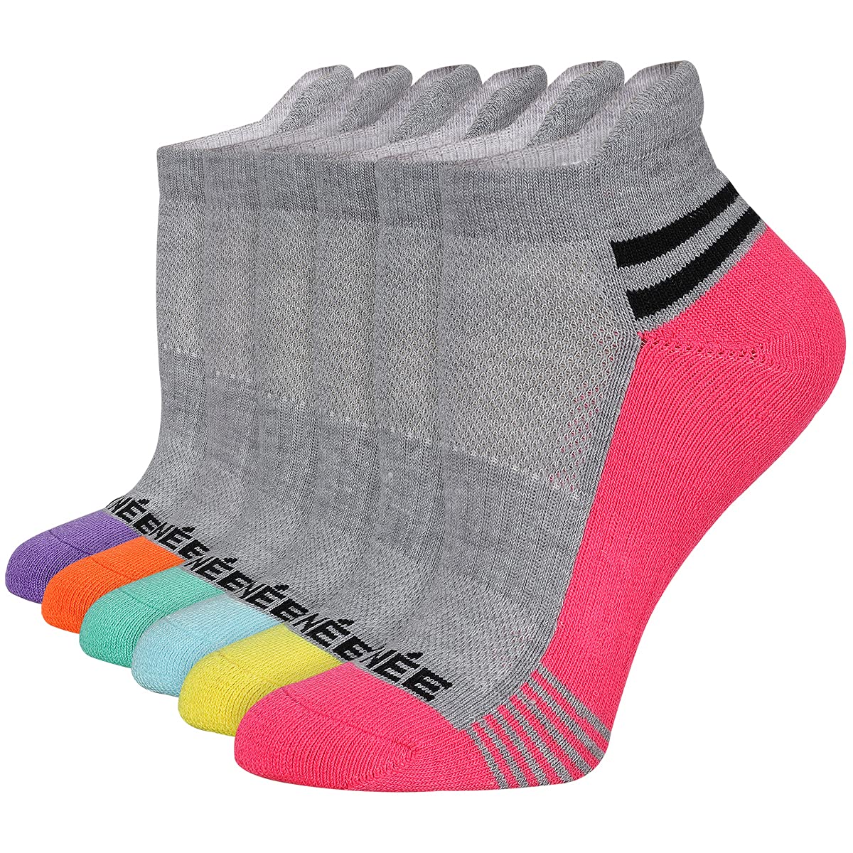 JOYNÉE Women's Ankle Cushioned Socks 6 Pack - Athletic Low Cut Running Socks with Heel Tab for Sports, Workout & Everyday Comfort