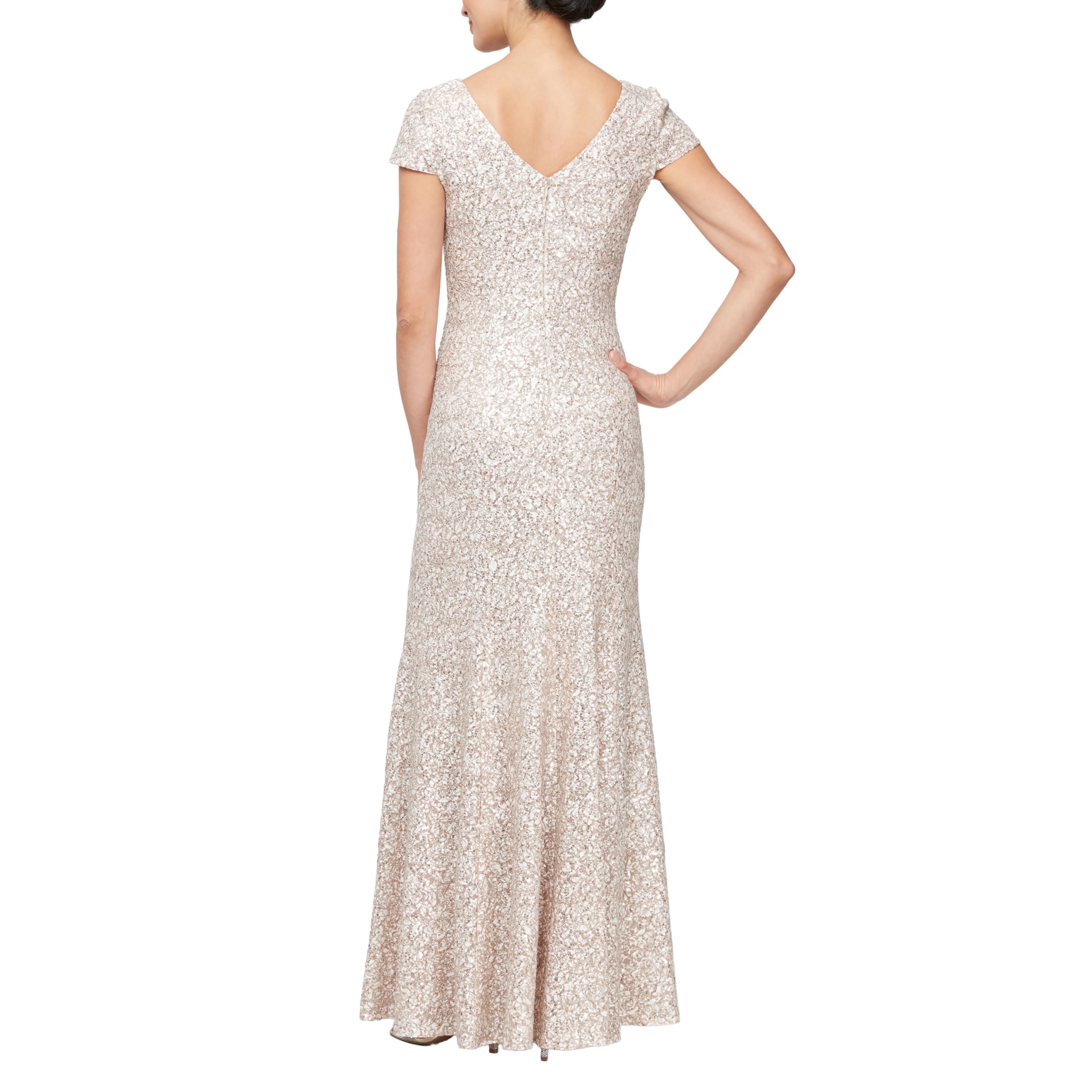 Alex Evenings Women's Long Rosette Mother of The Bride Dress with Short Sleeves - Elegant Wedding Guest Gown for Special Occasions (Petite & Regular Sizes) | Perfect for Weddings, Receptions, Formal Events & Evening Parties
