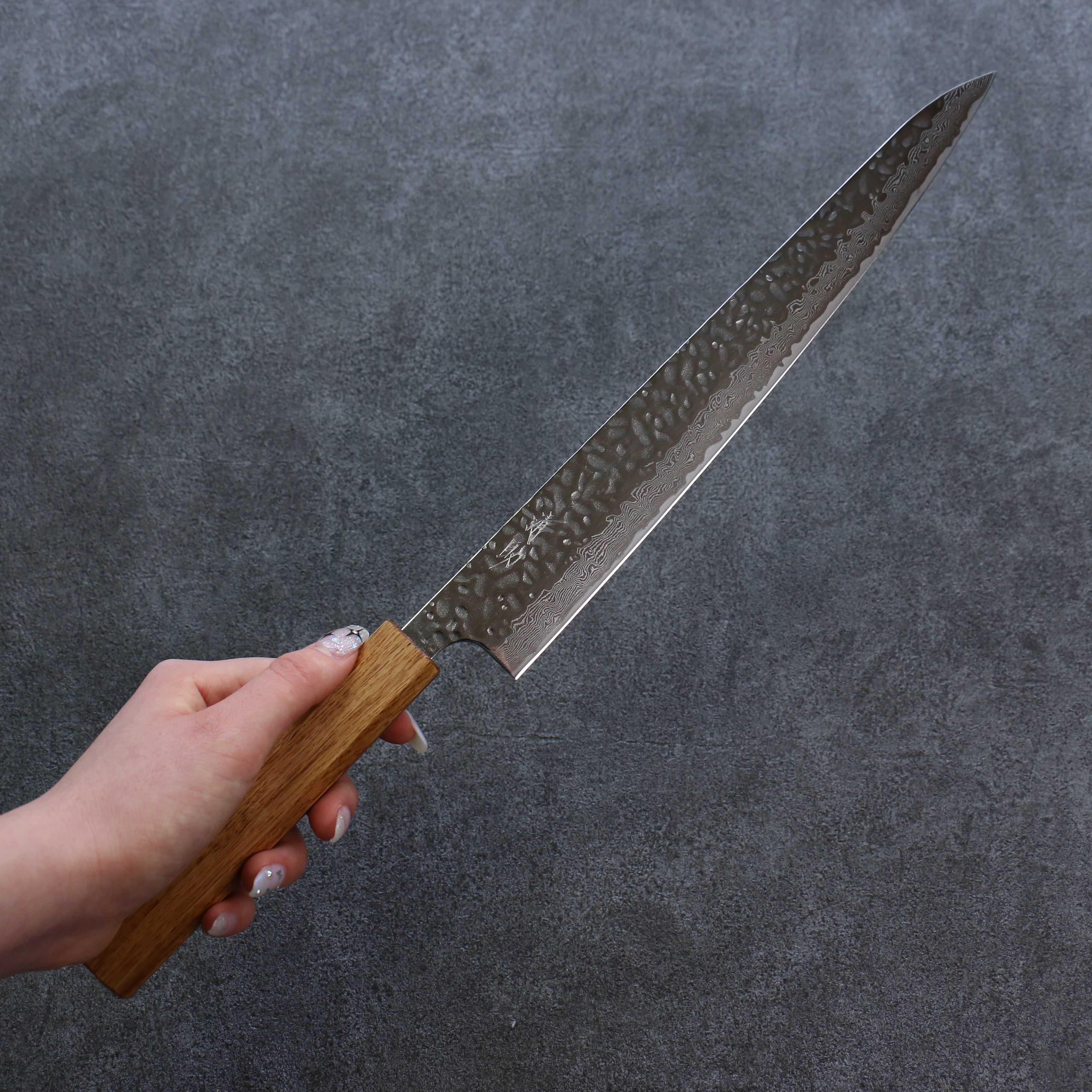 Premium AUS10 Hammered Damascus Sujihiki Knife 270mm - Japanese Oak Handle - Professional Sushi & Sashimi Slicing Knife for Chefs & Home Cooks
