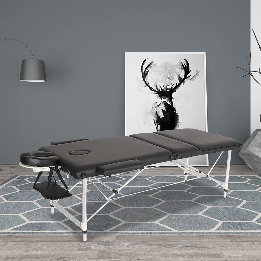 Portable Massage Table - 3-Folding Lightweight Aluminum Frame Massage Bed with 84