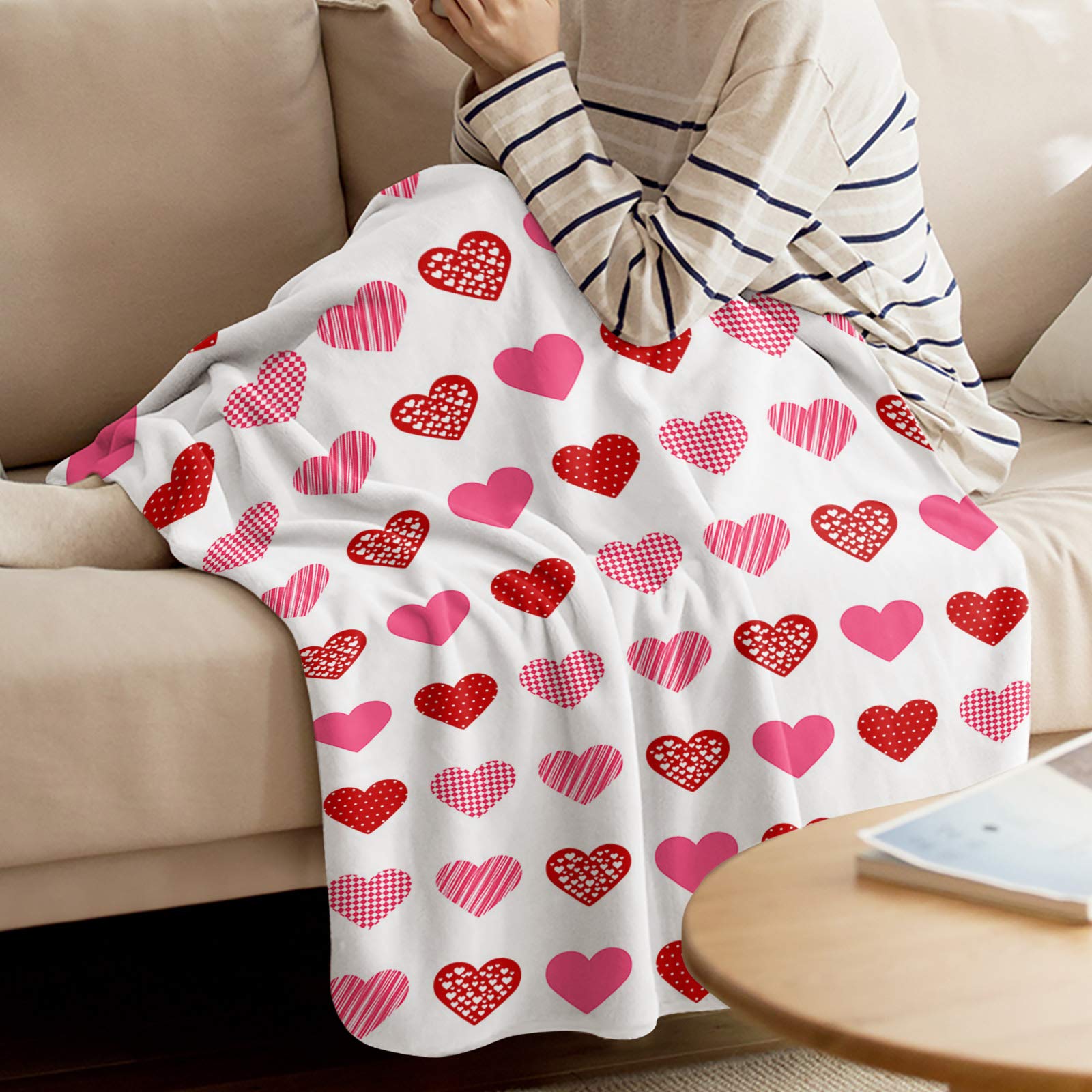Valentine's Day Heart Print Flannel Fleece Throw Blanket - 39