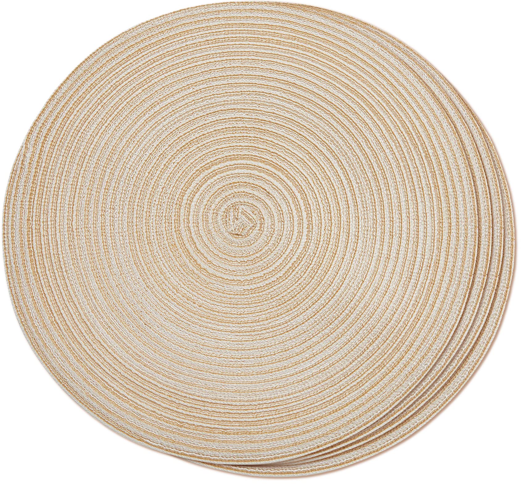 Smaafit Round Braided Placemats Set of 4 - 15 Inch Beige Table Mats for Round Dining Tables - Elegant and Durable Placemats for Everyday Meals, Dinner Parties, and Holiday Gatherings