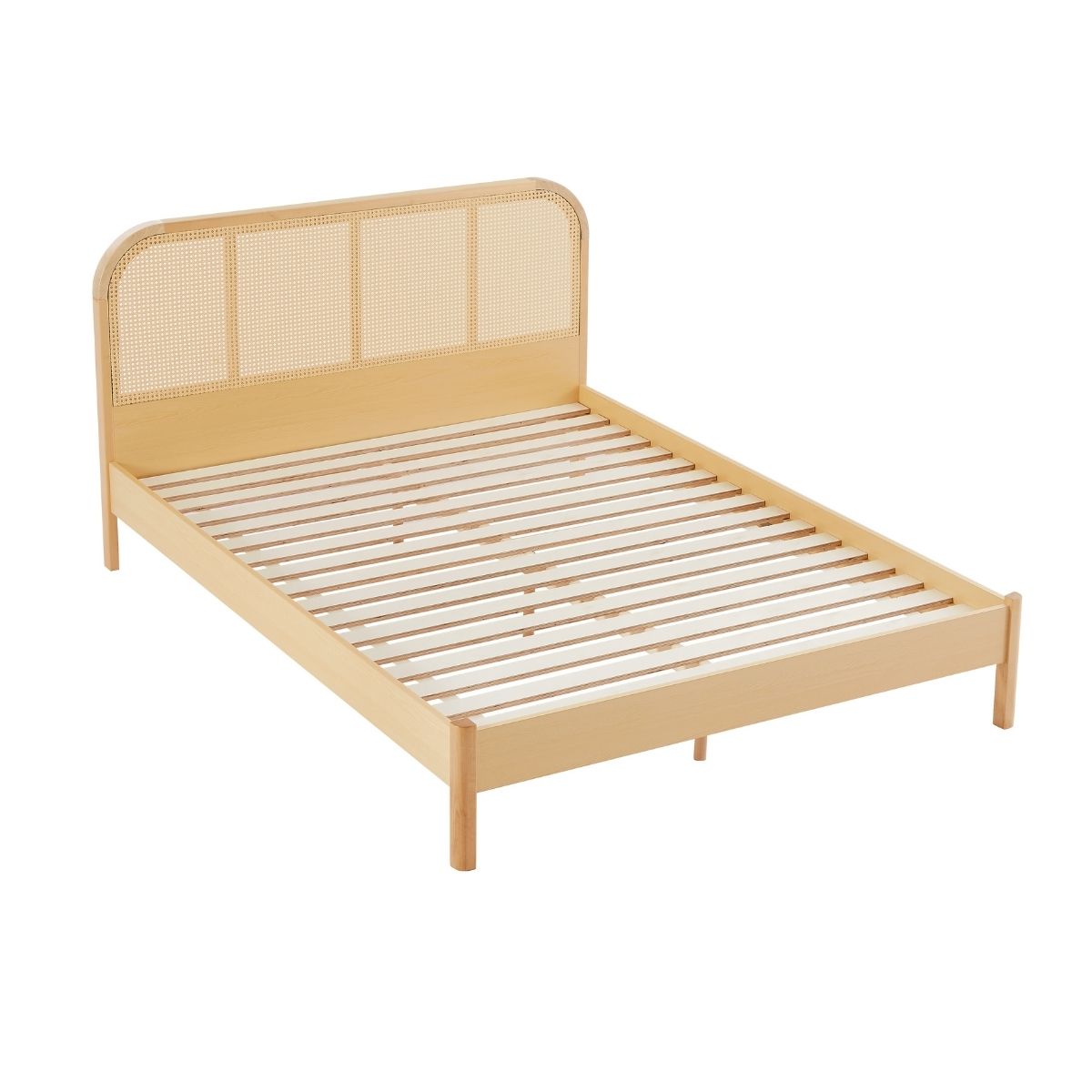 Luxury Rattan Bed Frame with Curved Headboard - Double Size Bed for Master Bedroom, Guest Room & Bohemian Style Home Decor