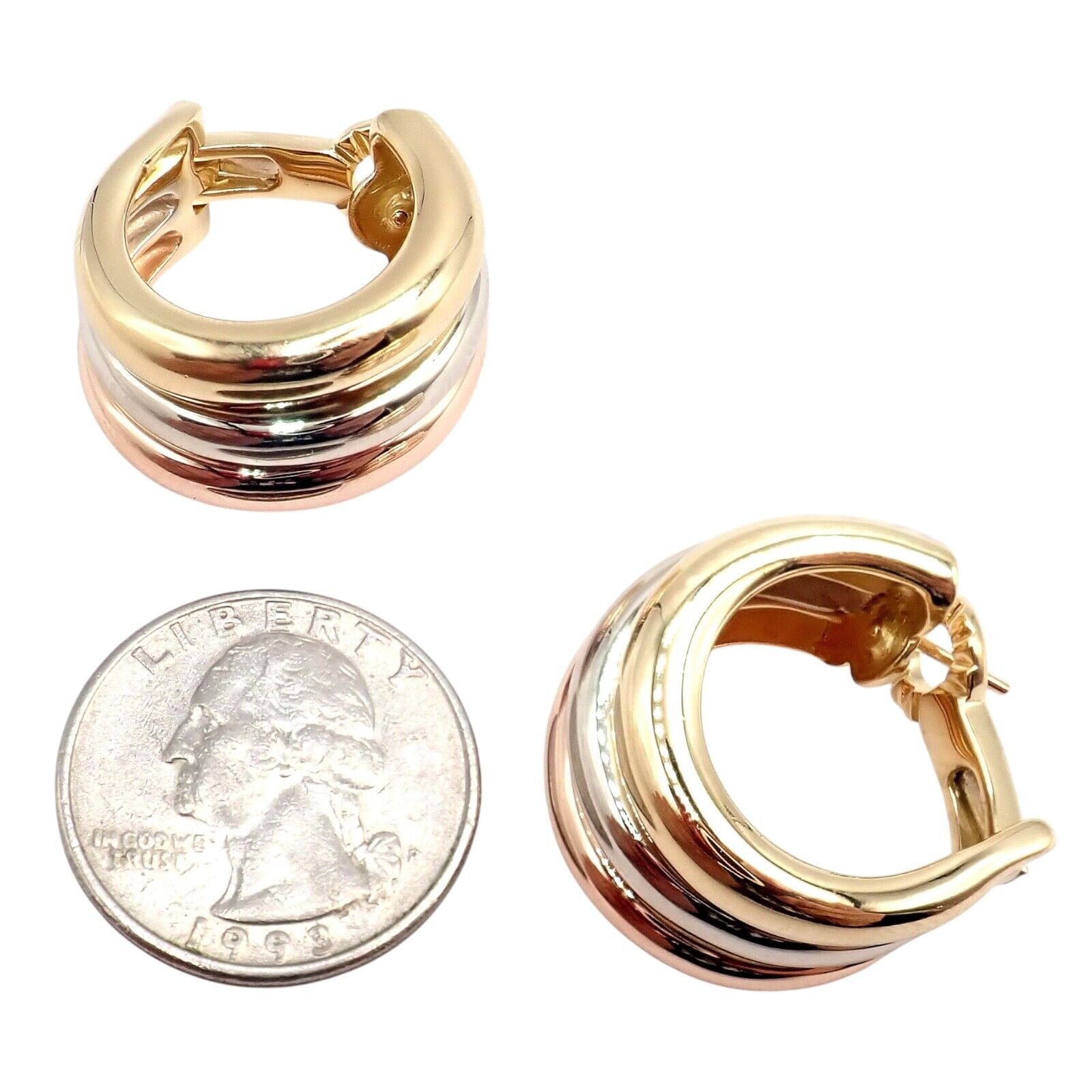 Authentic Cartier 18k Tri-Color Gold Large Trinity Huggie Hoop Earrings - Luxury Jewelry for Women, Perfect for Parties, Weddings & Special Occasions