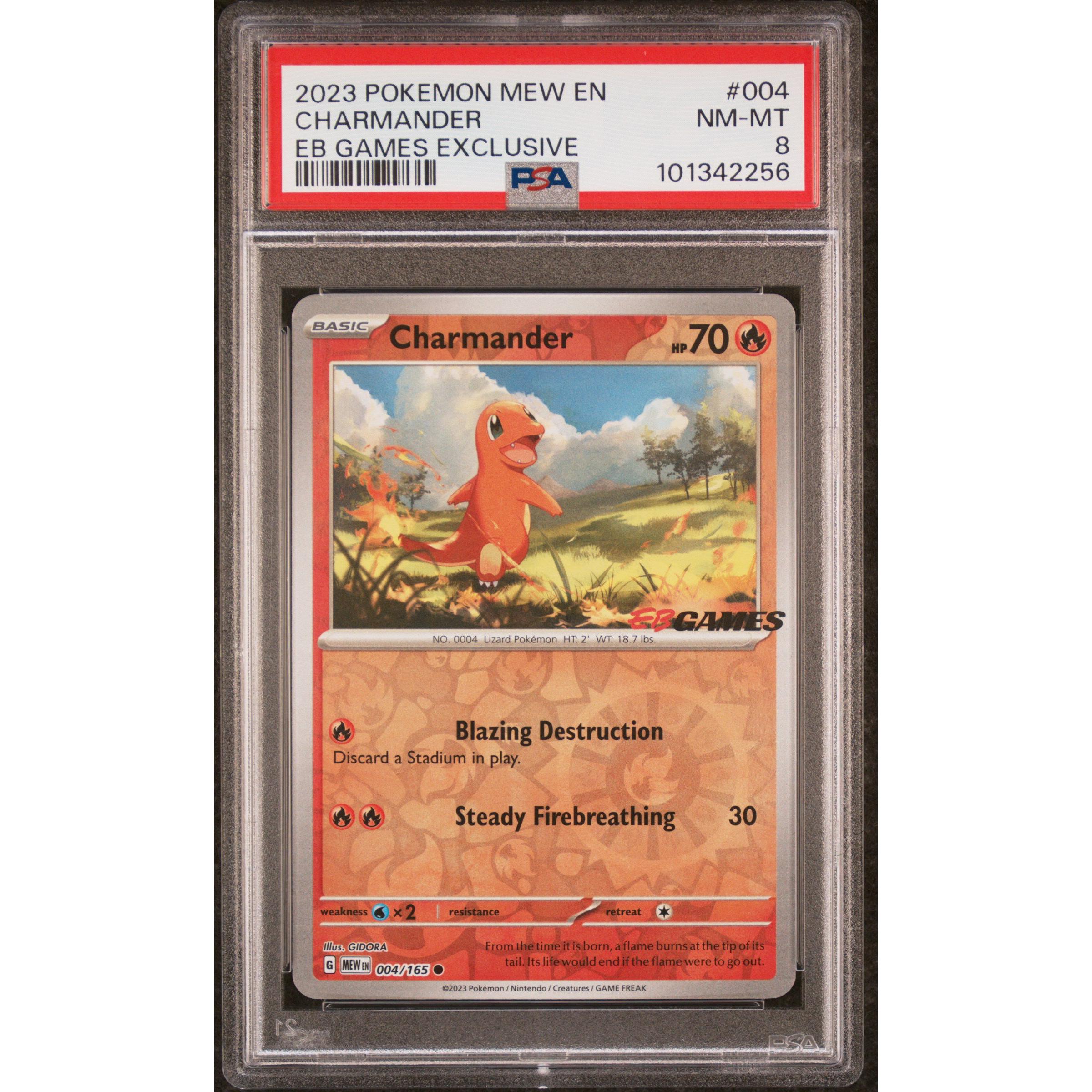 2023 Pokemon Mew 151 Charmander EB Games 004/165 PSA 8 Graded Card - Perfect for Collectors, Gaming Tournaments & Pokemon TCG Battles