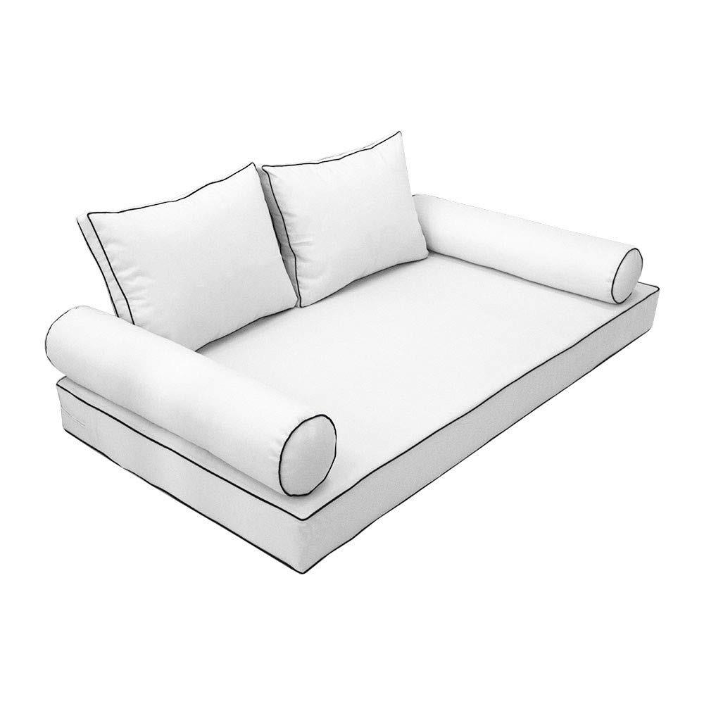 Prolinemax S1 Outdoor Daybed Mattress Slipcover with Contrast Trim - Waterproof Bolster Backrest Cushion Cover for Patio, Poolside & Garden Furniture (AD106)
