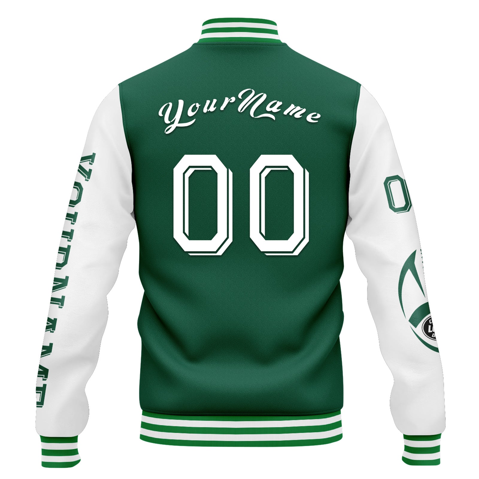 Custom Green & White New York Varsity Bomber Jacket - Personalized Letterman Jacket with Full Snap Closure (FZ005SX D020290 28) - Perfect for High School Sports, College Events & Streetwear Fashion