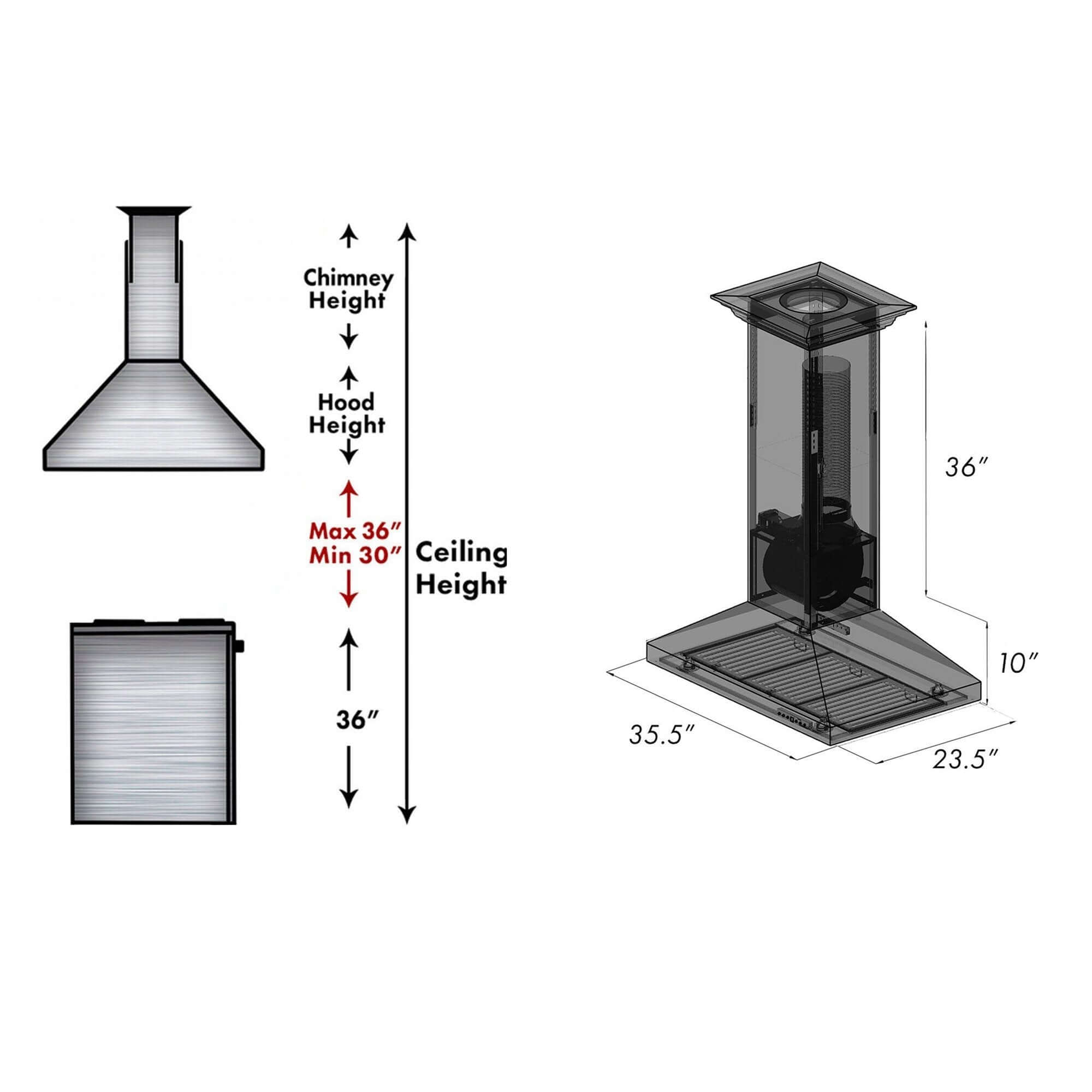 ZLINE 36 Inch Designer Series Copper Island Mount Range Hood (8KL3iC 36) - Premium Kitchen Ventilation for Modern Homes & Open Concept Kitchens