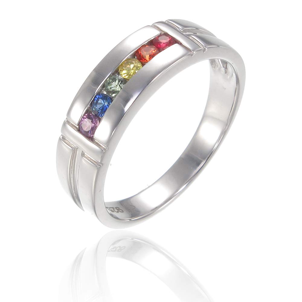 Equalli LGBT Rainbow Pride Collection - Sterling Silver Rainbow Sapphire Rings for Gay, Lesbian & LGBTQ+ Community | Perfect for Pride Month, Weddings & LGBTQ+ Events