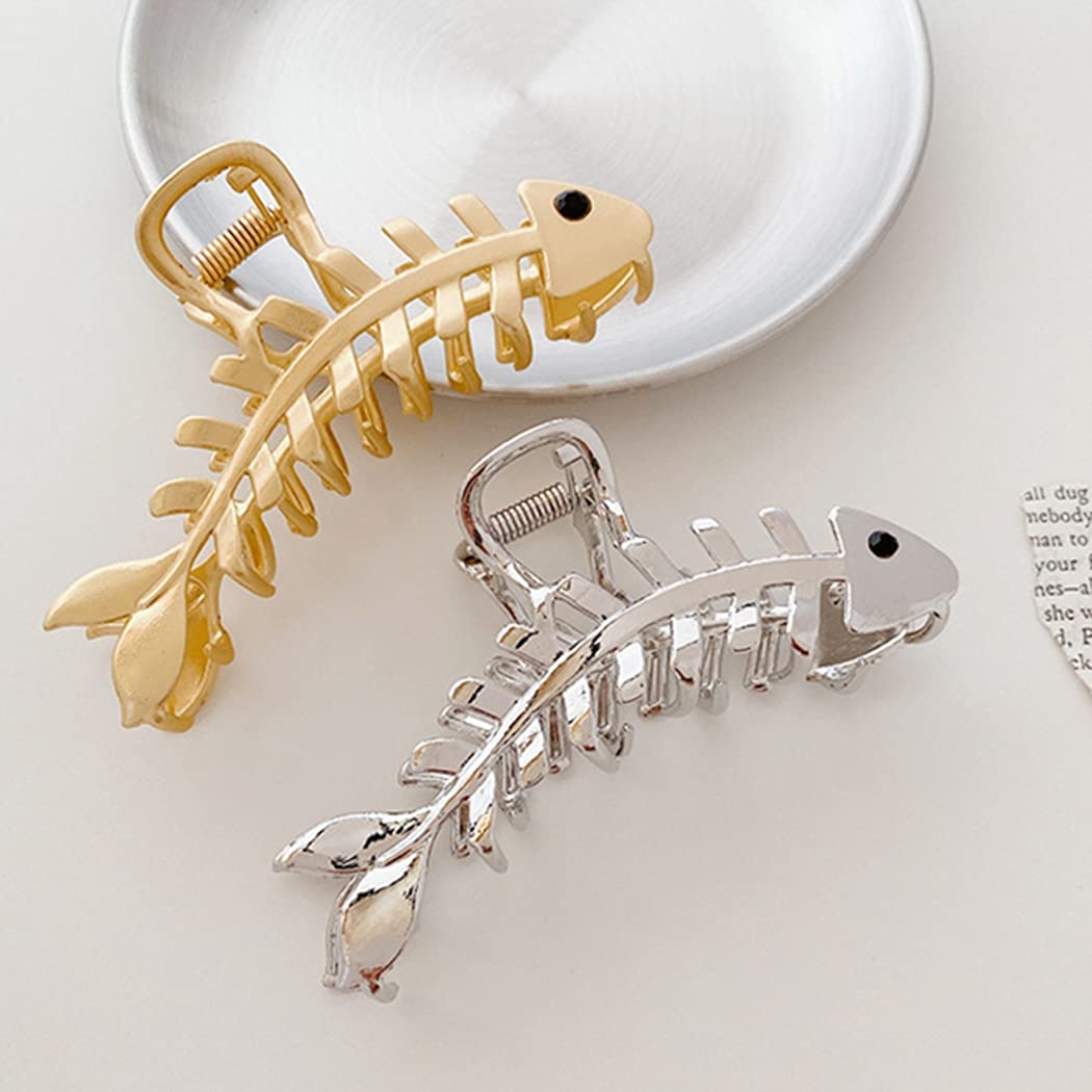 SalLady Silver & Golden Alloy Interlocking Teeth Ponytail Holder Hair Clips for Women - 2PCS Elegant Hair Claw Clips for Styling, Shower & Everyday Use - Classic Decorative Barrettes & Hair Grips
