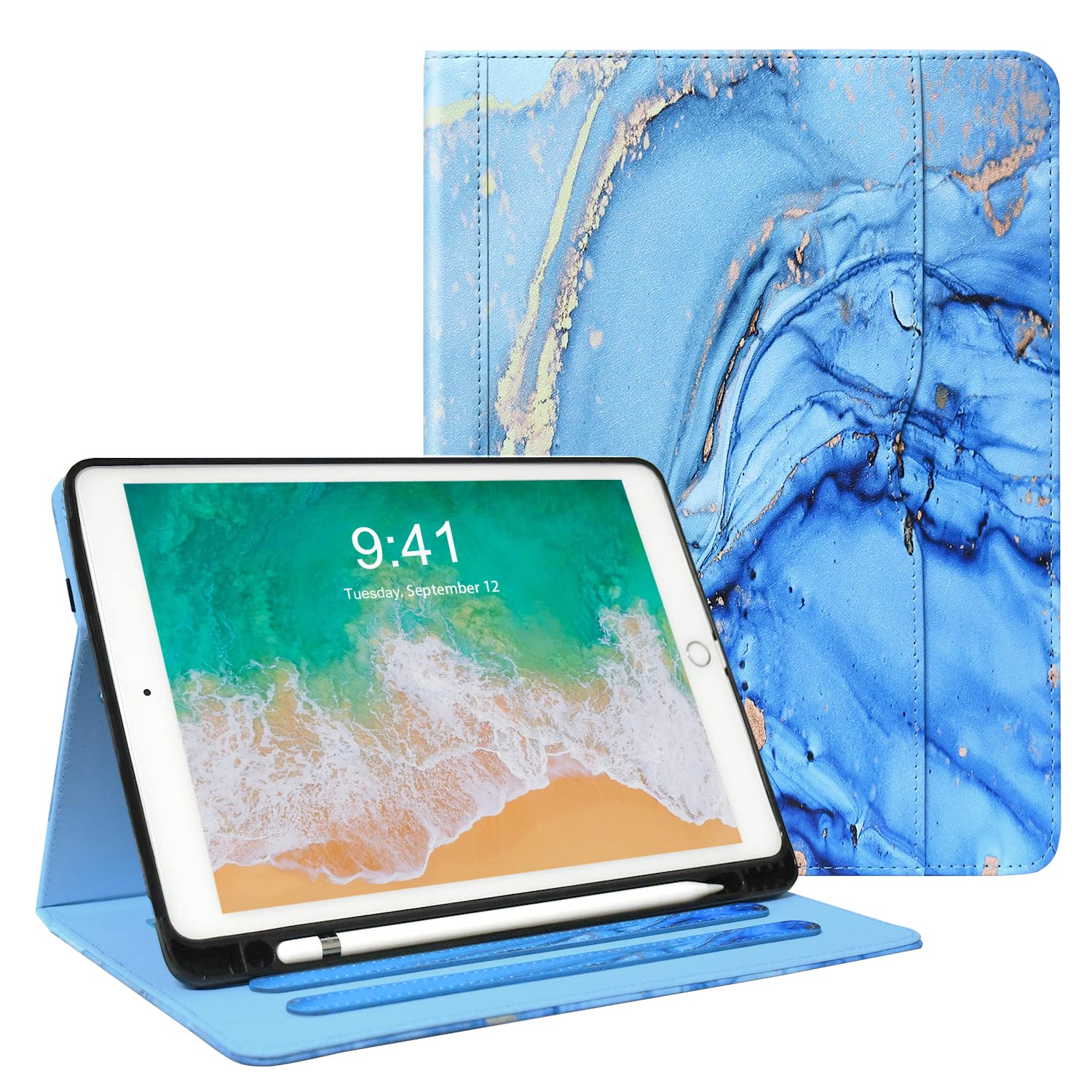 Premium Leather Folio Case for iPad 6th/5th Gen (2018/2017), iPad Air 2 (2014), iPad Air (2013) & iPad Pro 9.7