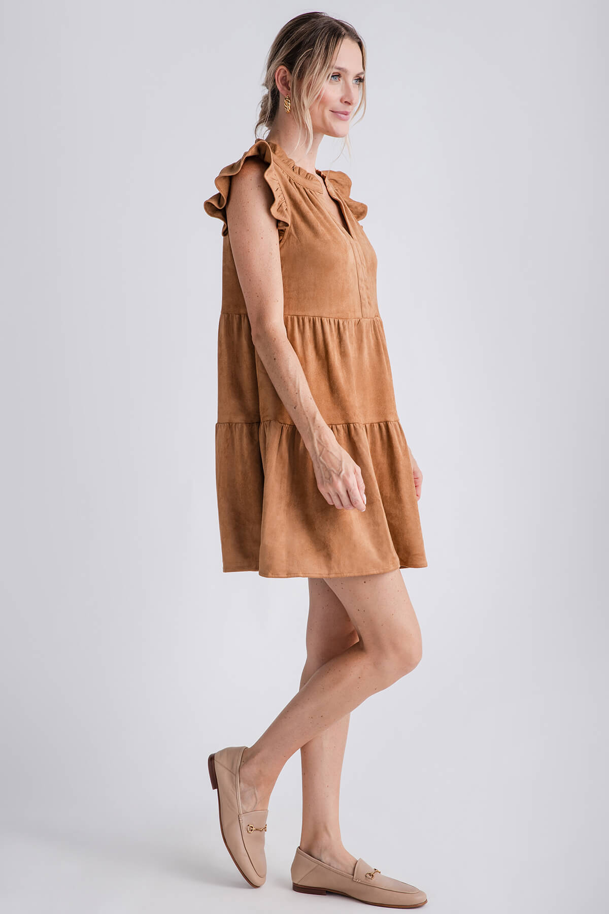 Skies Are Blue Faux Suede Tiered Mini Dress - Women's Elegant Party Cocktail Dress for Evening Out, Date Night & Special Occasions