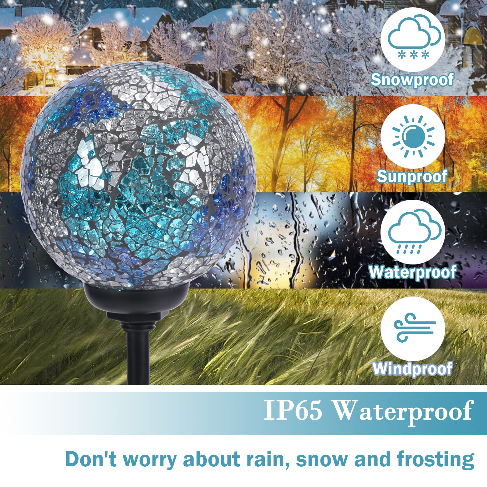 Solar Gazing Ball Mosaic Garden Stakes - Waterproof Outdoor Solar Lights for Pathway, Yard & Lawn Decoration (Blue) | Perfect for Garden, Patio, Walkway & Landscape Lighting at Night