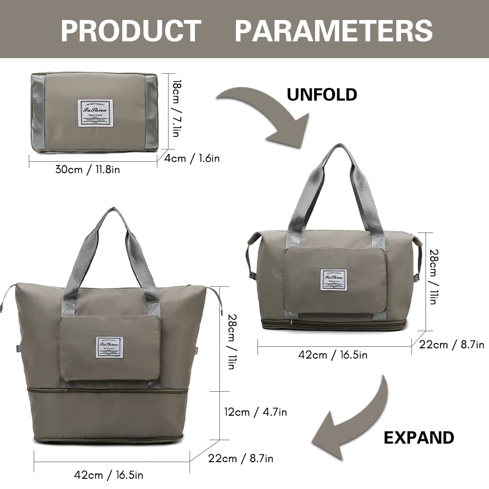 Ranslen Large Capacity Folding Travel Duffel Bag with Wet/Dry Separation - Expandable Waterproof Gym Bag for Travel, Sports & Outdoor Activities | Perfect for Camping, Beach Trips & Weekend Getaways