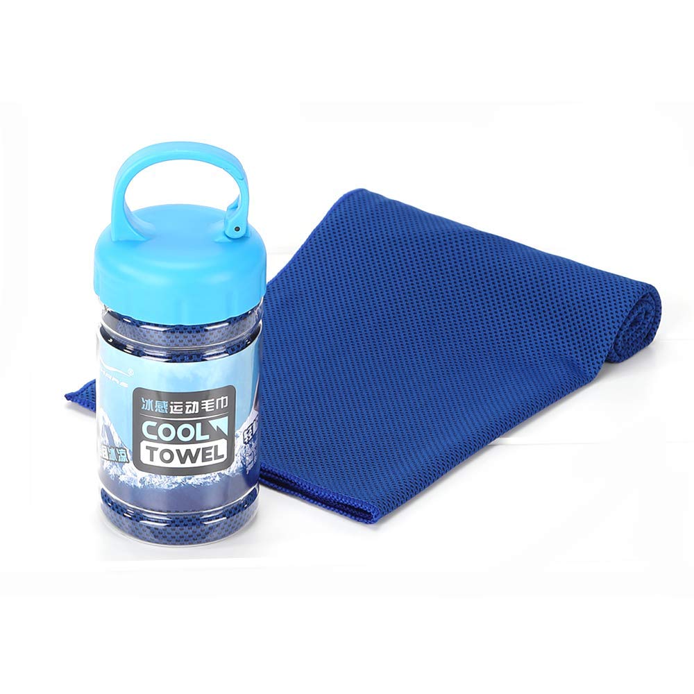 Premium Cooling Towel for Yoga, Running, Gym & Camping - Fast Cooling Microfiber with Handle Bottle (Blue) - Stay Cool During Workouts, Hiking & Outdoor Activities