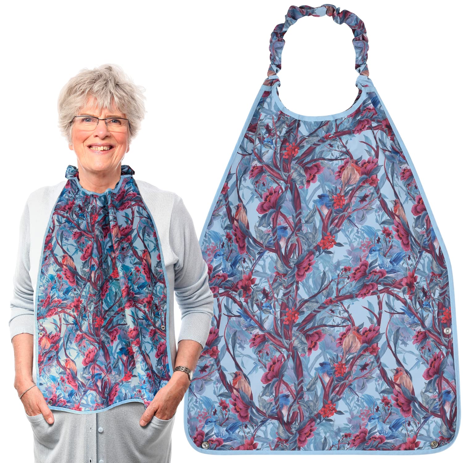 Adjustable Adult Bibs with Pinch & Slide Closure - No Snaps or Velcro Needed - Machine Washable Bib with Crumb Catcher for Elderly Care, Mealtime, and Dining Assistance