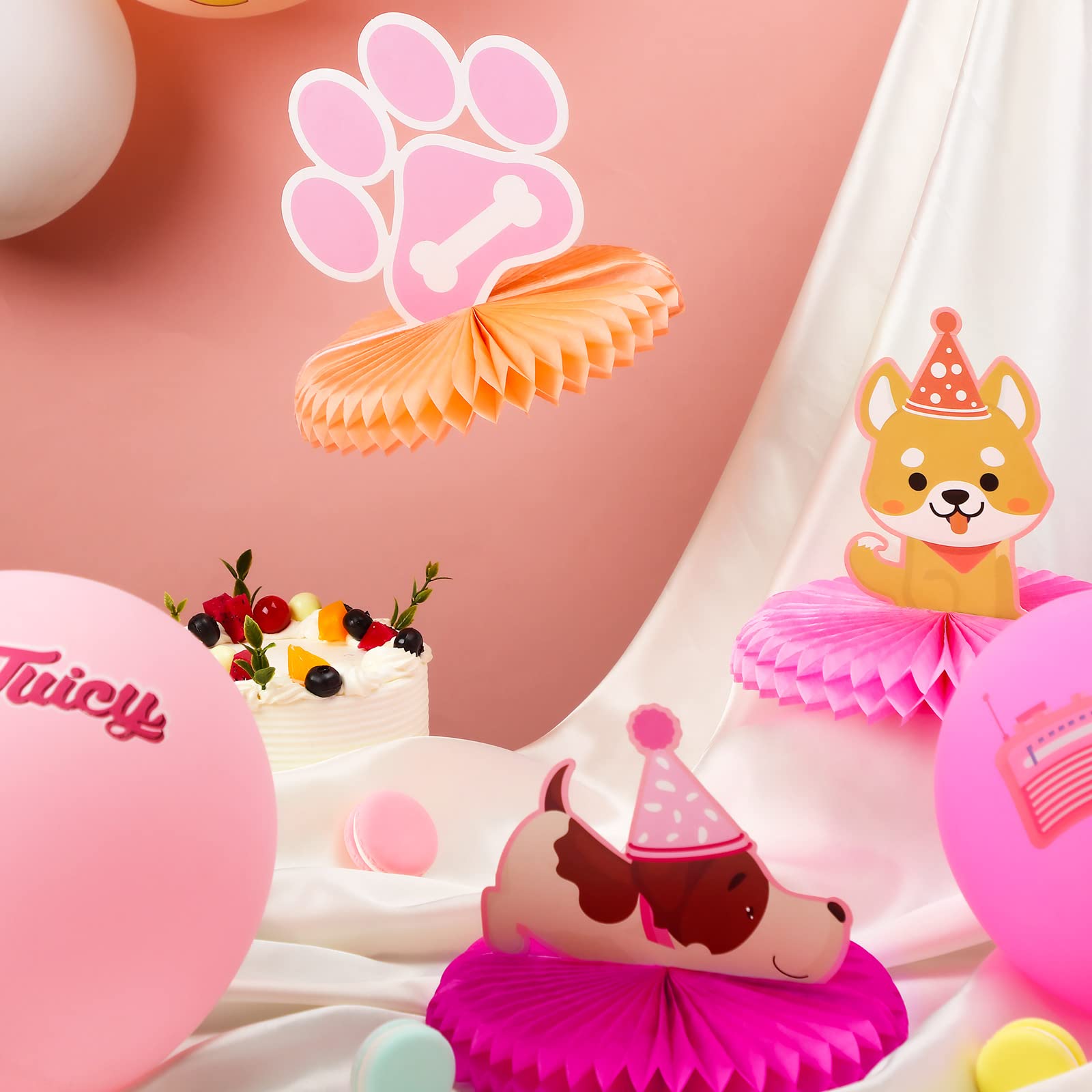 9 Pcs Pink Honeycomb Dog Themed Party Decorations - Puppy Birthday Party Supplies, Dog Party Favors & Centerpieces for Puppy Shower, Dog Birthday Party Decorations
