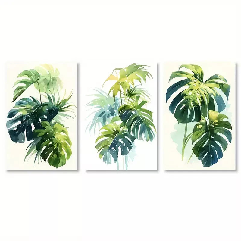 3-Piece Tropical Leaves Wall Art Set - White Background Canvas Framed 50x70cm - High Quality Print 100% Australian Made - Ready to Hang - Perfect for Living Room, Bedroom & Office Decor