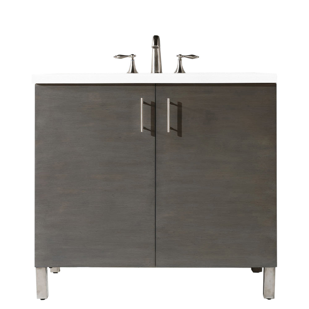 Metropolitan 36 Inch Single Bathroom Vanity with White Zeus Quartz Top in Silver Oak - Perfect for Modern Master Bathrooms and Powder Rooms