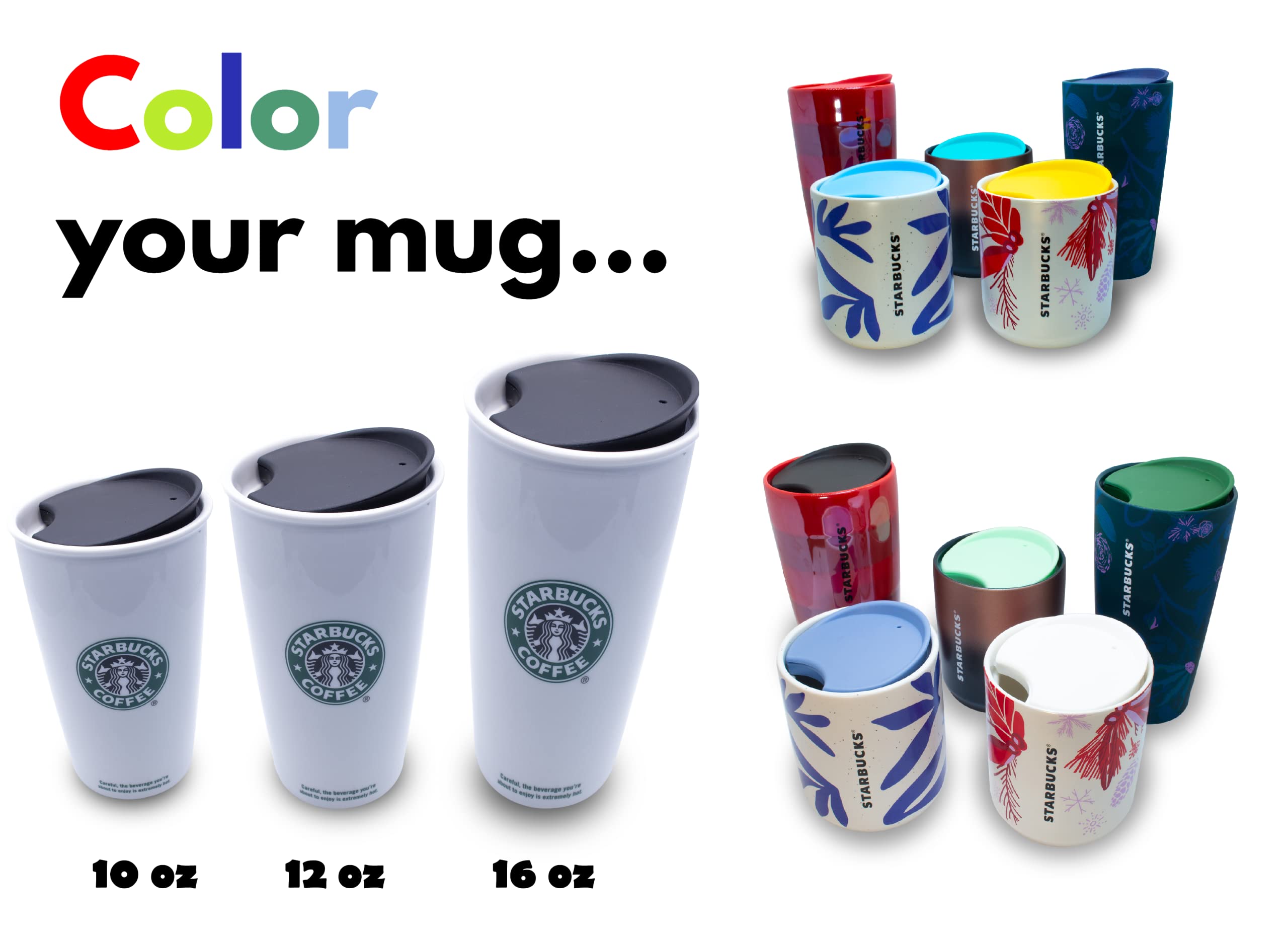 MIE Replacement Lid for Coffee Mug & Tea Cup - Compatible with Starbucks Ceramic Travel Mug 10oz/12oz/16oz, Tumbler Lid, Mug Lid, Cup Lid - Perfect for Home, Office & Travel Use