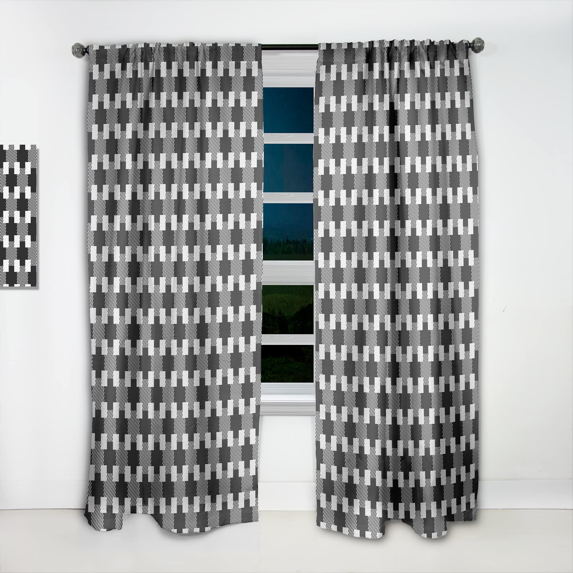 Geometric Monochrome Pattern II Blackout Curtains - Thermal Insulated Single Panel (52x90 inches) for Bedroom & Living Room - Modern Window Drapes for Light Blocking & Energy Saving