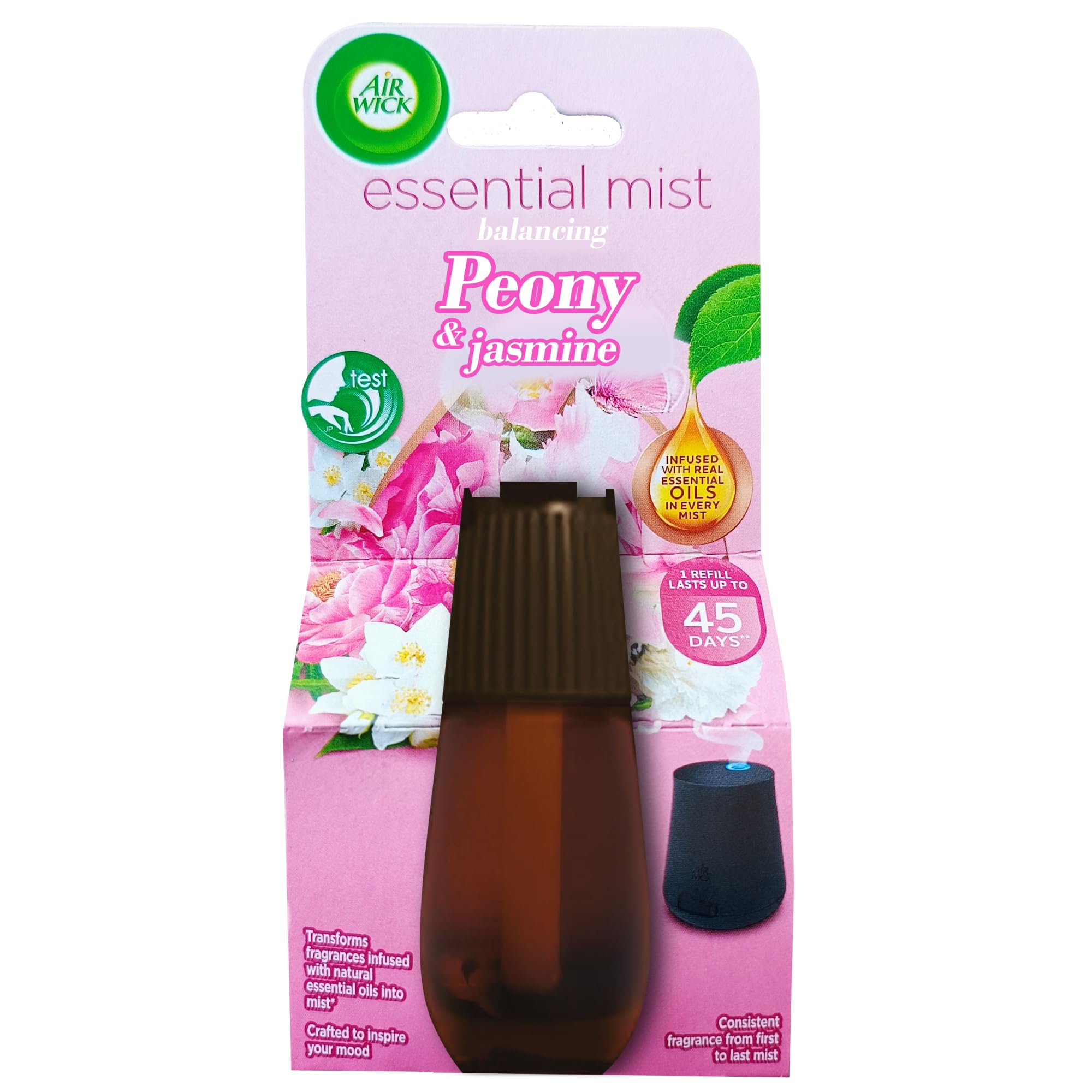 Airwick Essential Mist Automatic Fragrance Diffuser Refill, Peony & Jasmine Scent - 20ml | Natural Essential Oil Air Freshener Refill for Home & Office | Long-Lasting Aroma for Living Room, Bedroom, Bathroom & Car