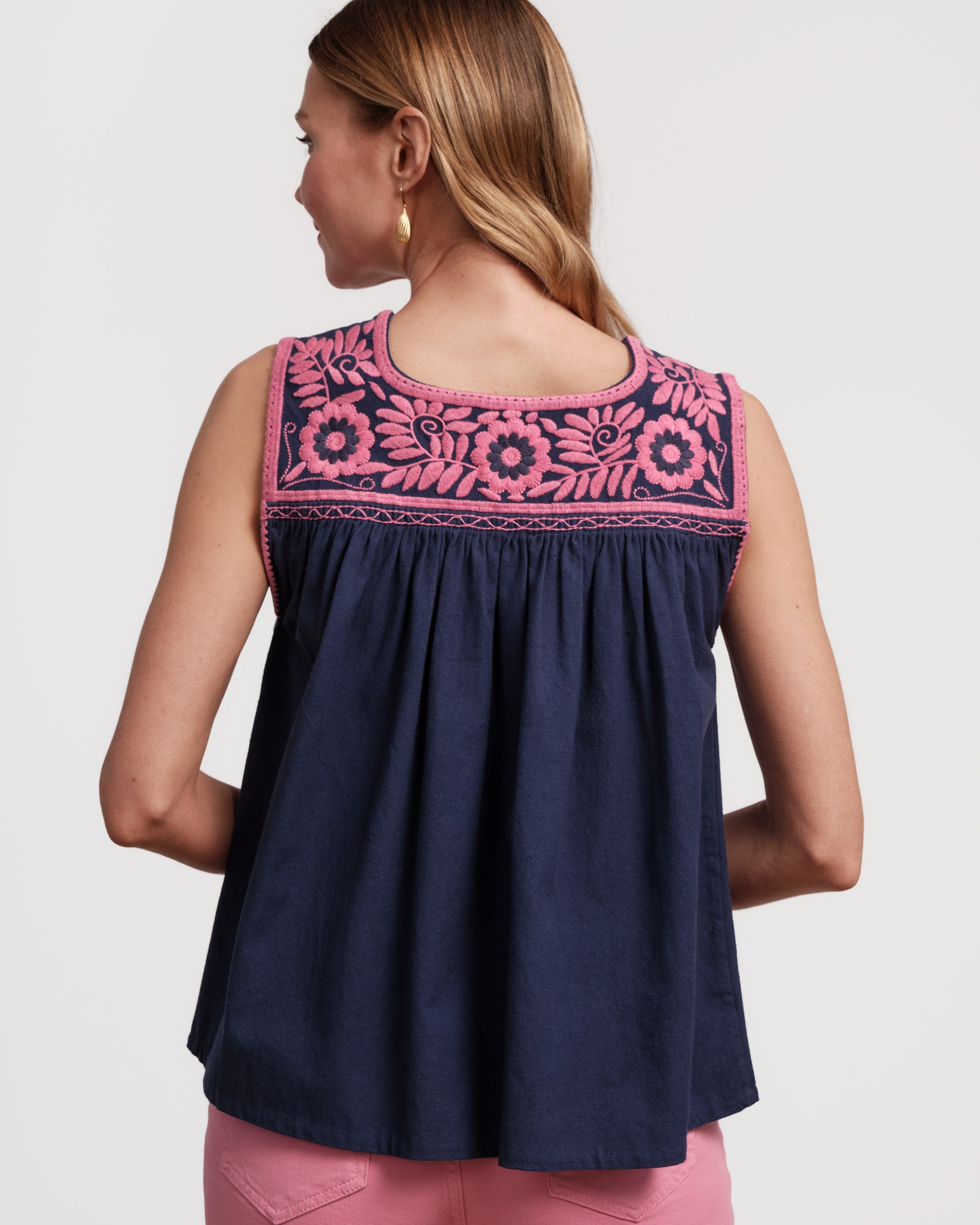 Jess Floral Embroidery Top for Women - Navy Blue Boho Blouse with Handmade Details | Perfect for Summer Outfits, Beach Vacations & Date Nights