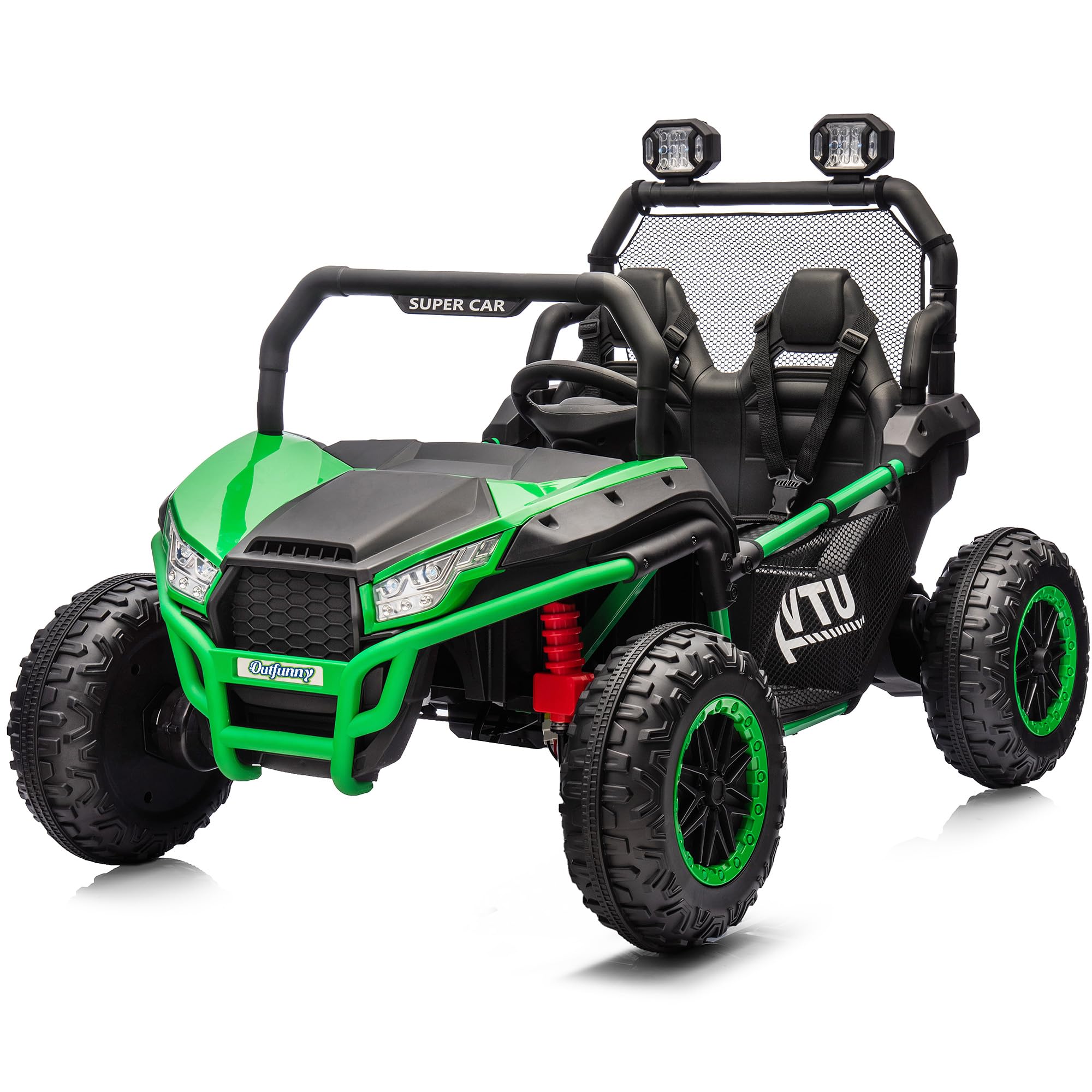 12V 4WD Kids Ride-On Car with Remote Control & Bluetooth - 2 Seater UTV Toy for Children Ages 3-8, Includes Storage - Green | Perfect for Outdoor Play, Birthday Gifts & Backyard Adventures